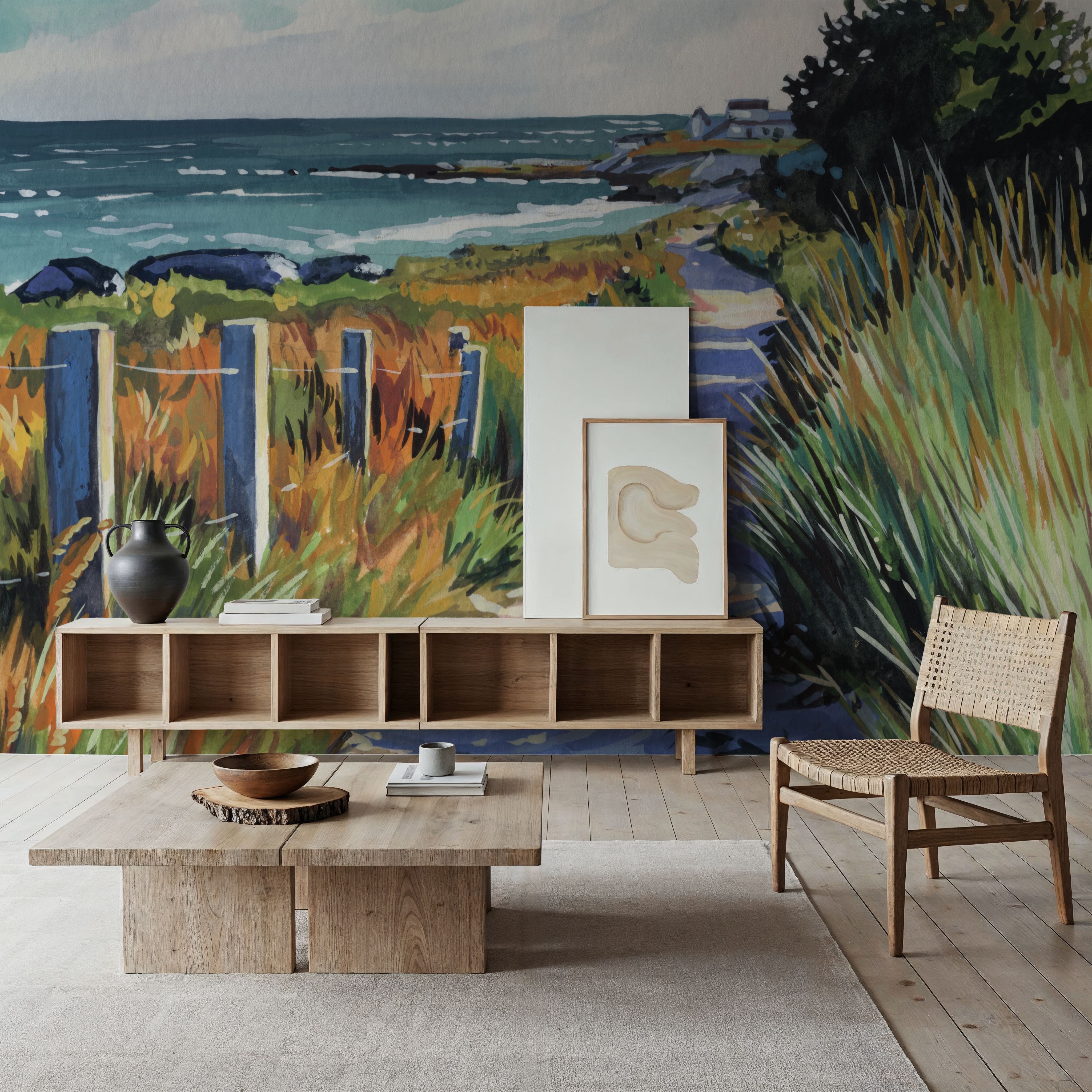 Wall Mural - Fresh Ocean Air - Coastal Contemporary mural wallpaper - Blue - Bedroom - Wallism US - Premium, Textured or Peel & Stick