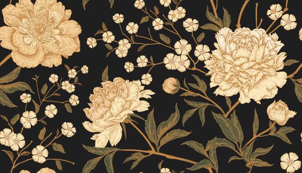 Vintage Peonies wallpaper mural 100% PVC-free and non-toxic