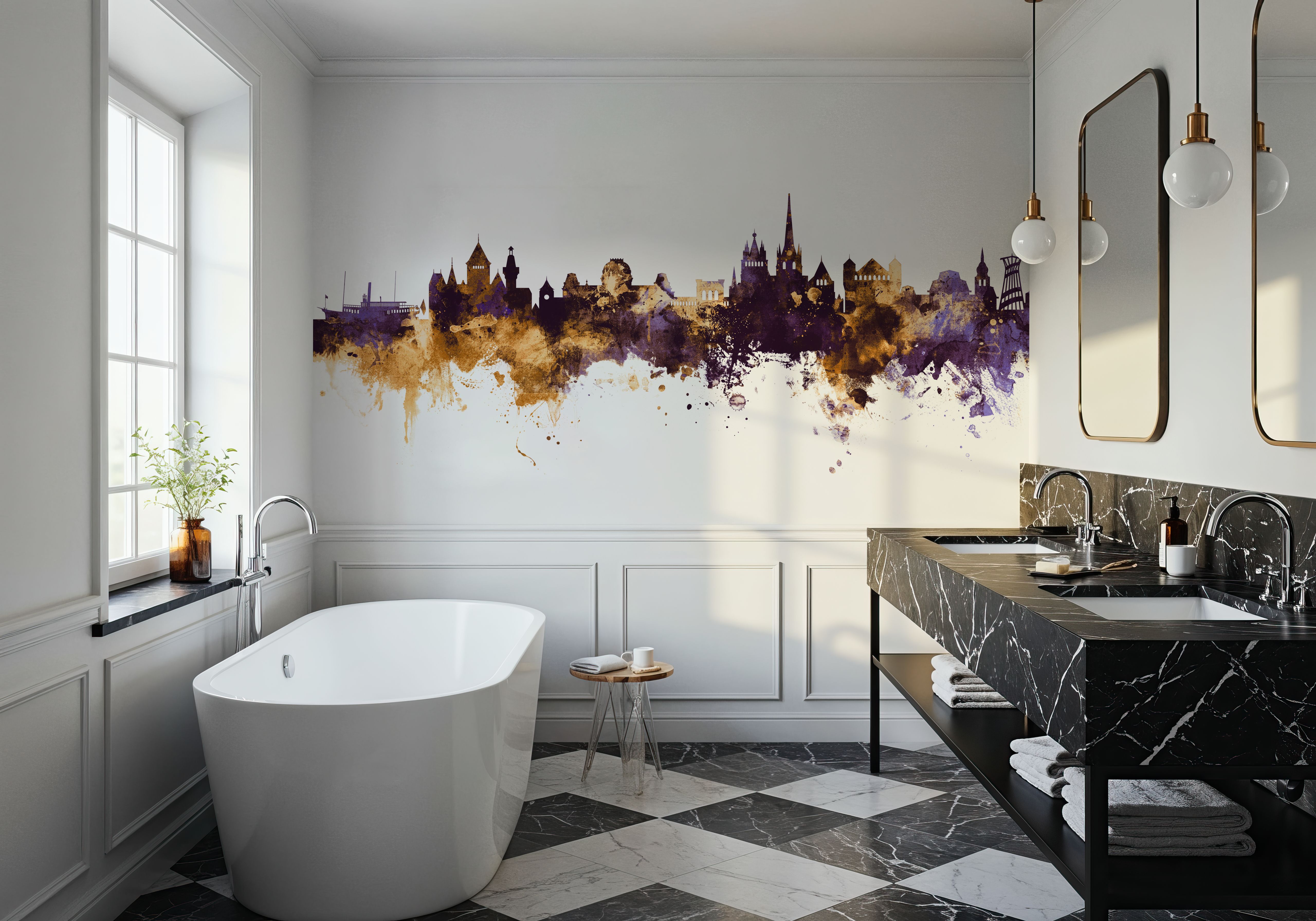 Lausanne Switzerland Skyline Purple & Gold