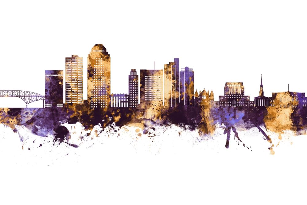 Shreveport Louisiana Skyline Purple & Gold