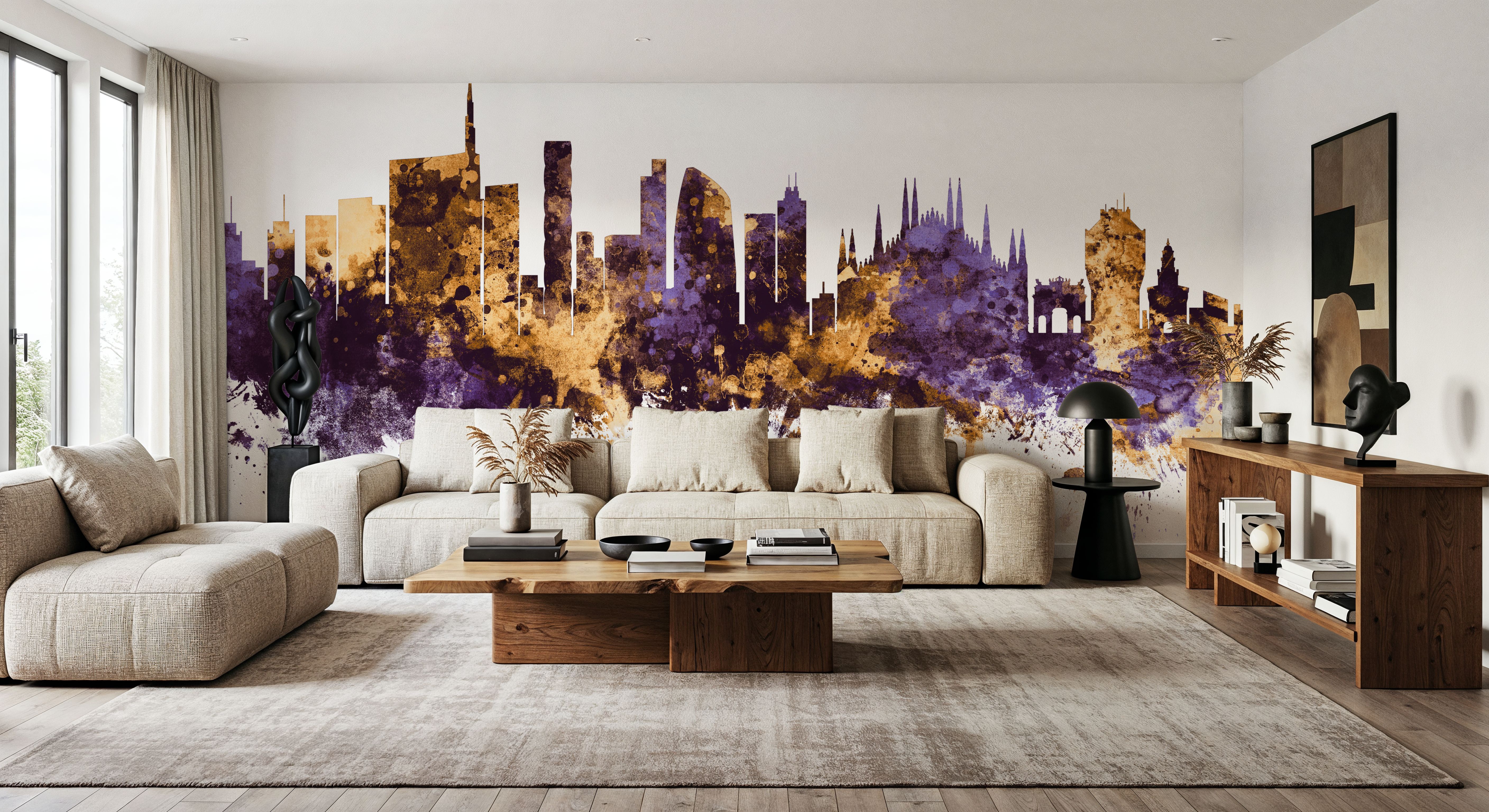 Milan Italy Skyline Purple & Gold, Wallpaper