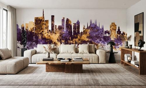 Milan Italy Skyline Purple & Gold