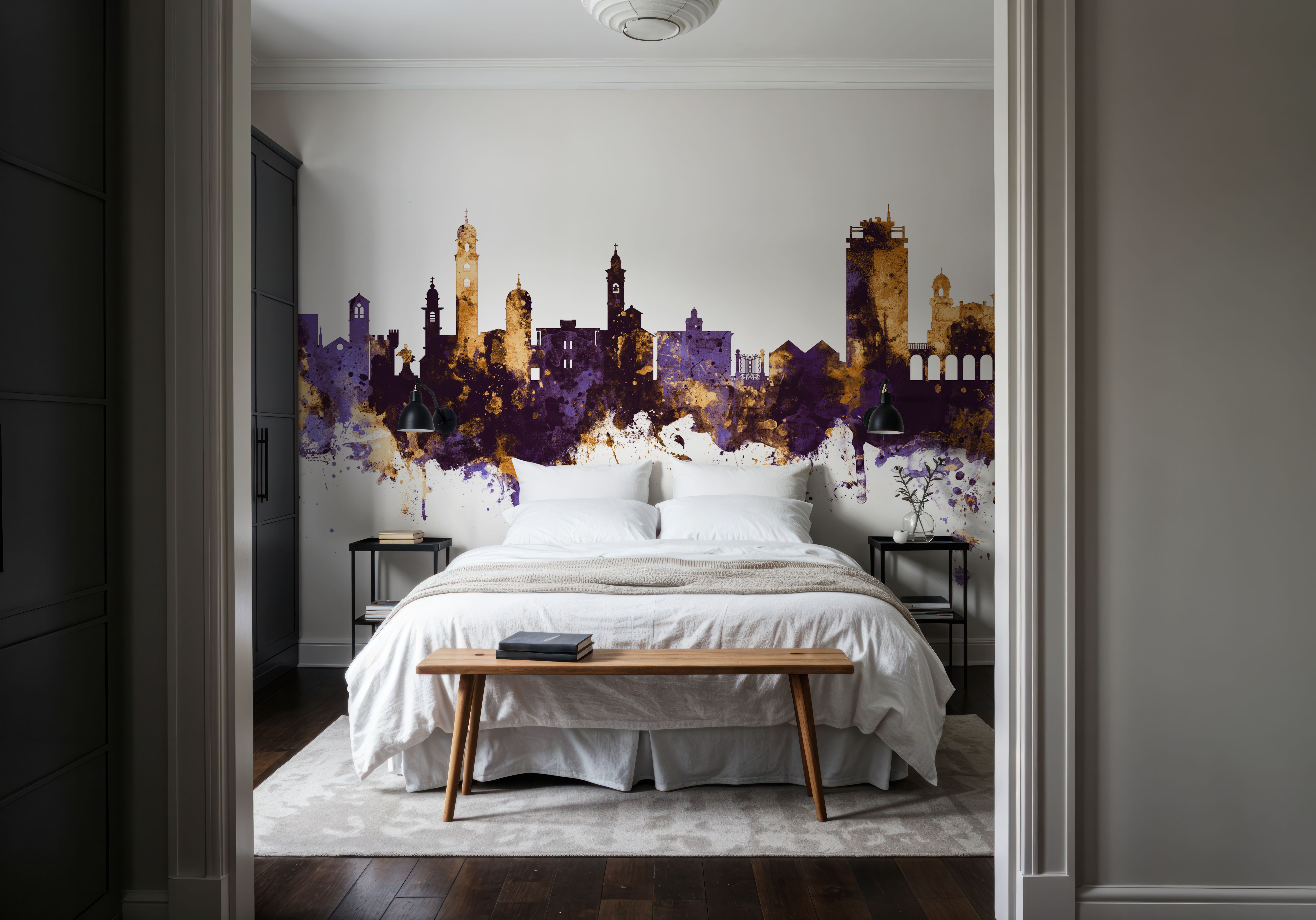 Lugano Switzerland Skyline Purple & Gold