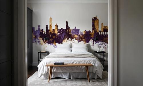 Lugano Switzerland Skyline Purple & Gold