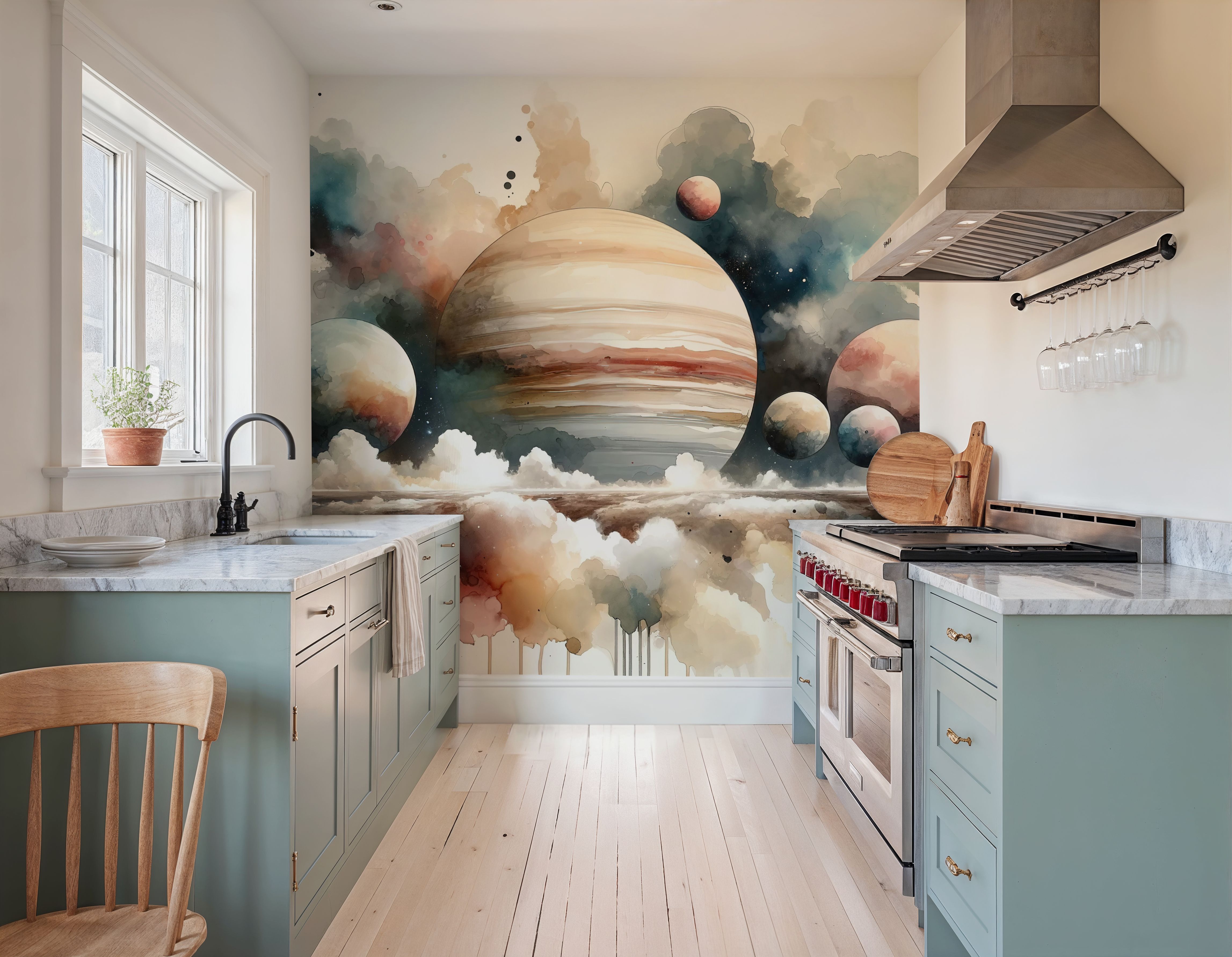 Surreal Planetary Landscape in Watercolor