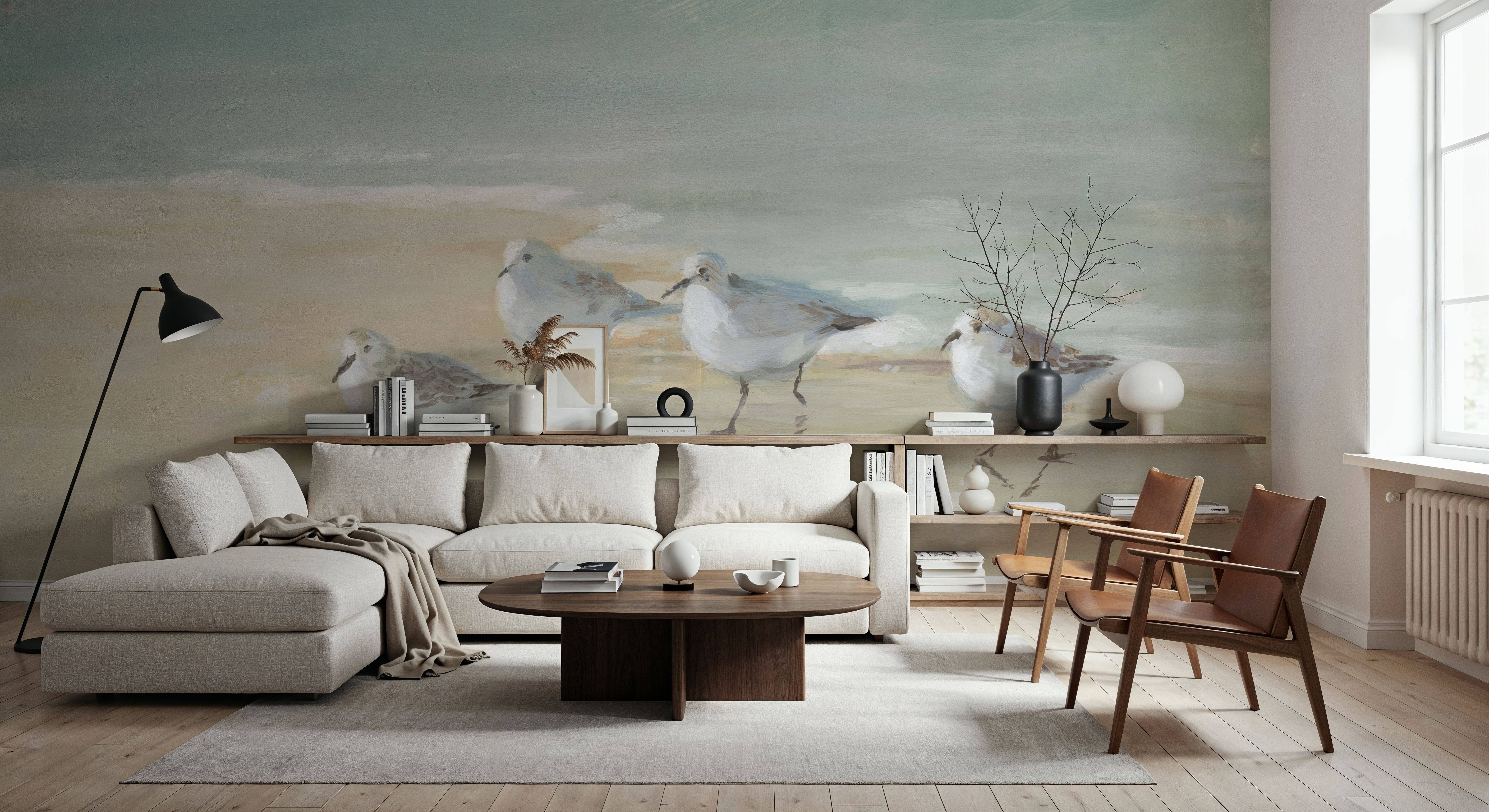 Tranquil Shorebirds on the Sand, Wallpaper