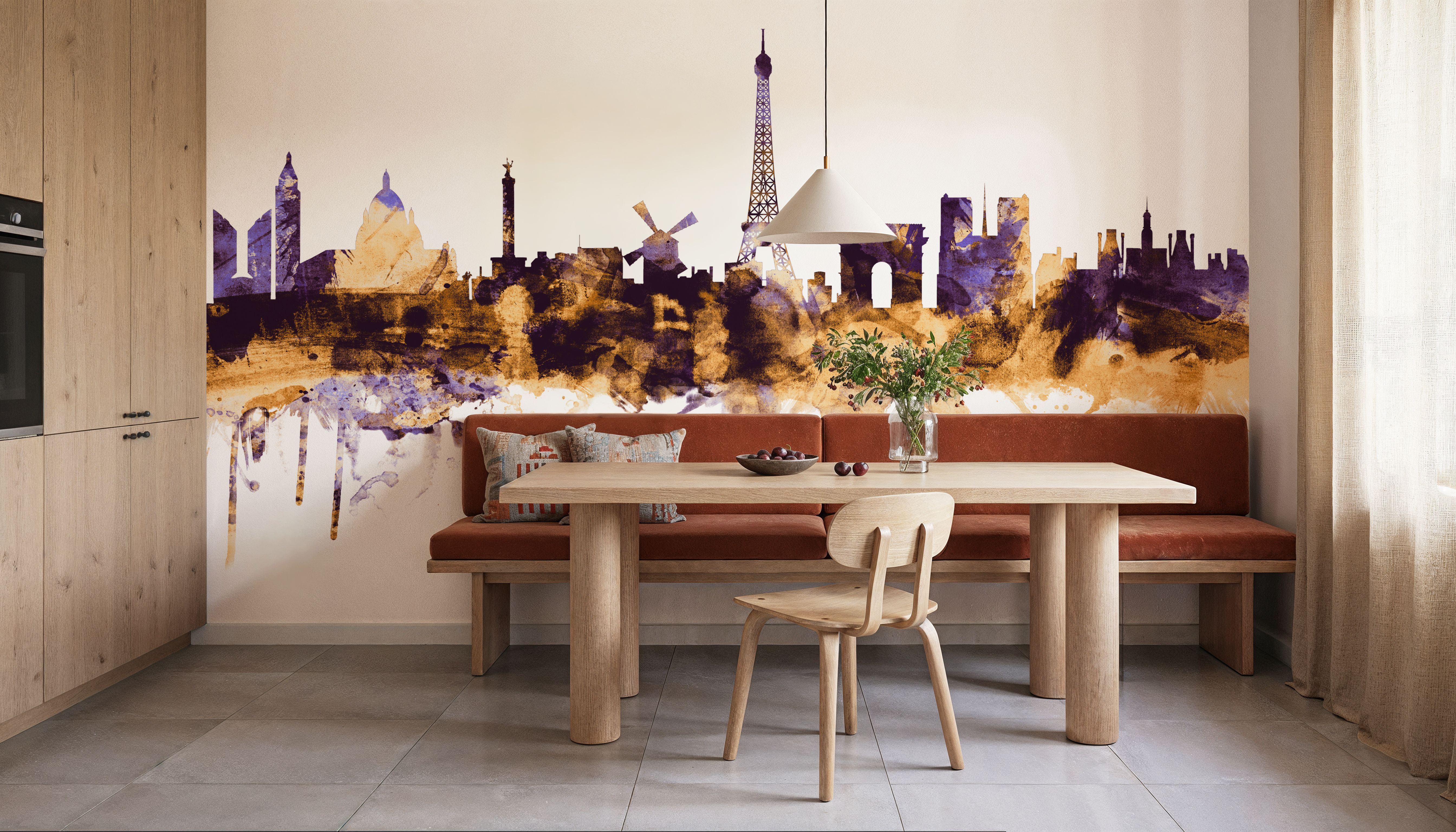 Paris Skyline Purple & Gold, Wallpaper