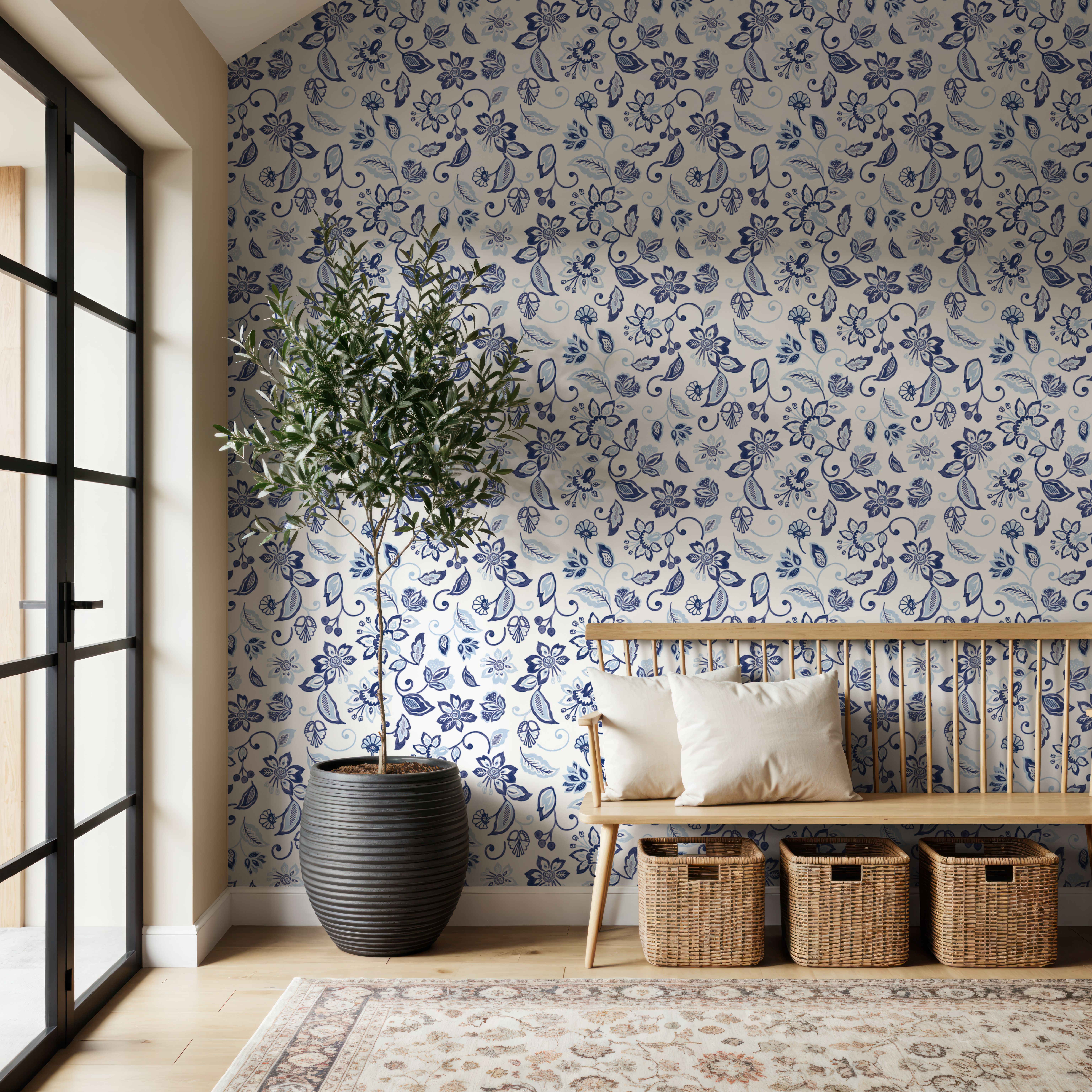 Sino Flowers Light Blue, Behang