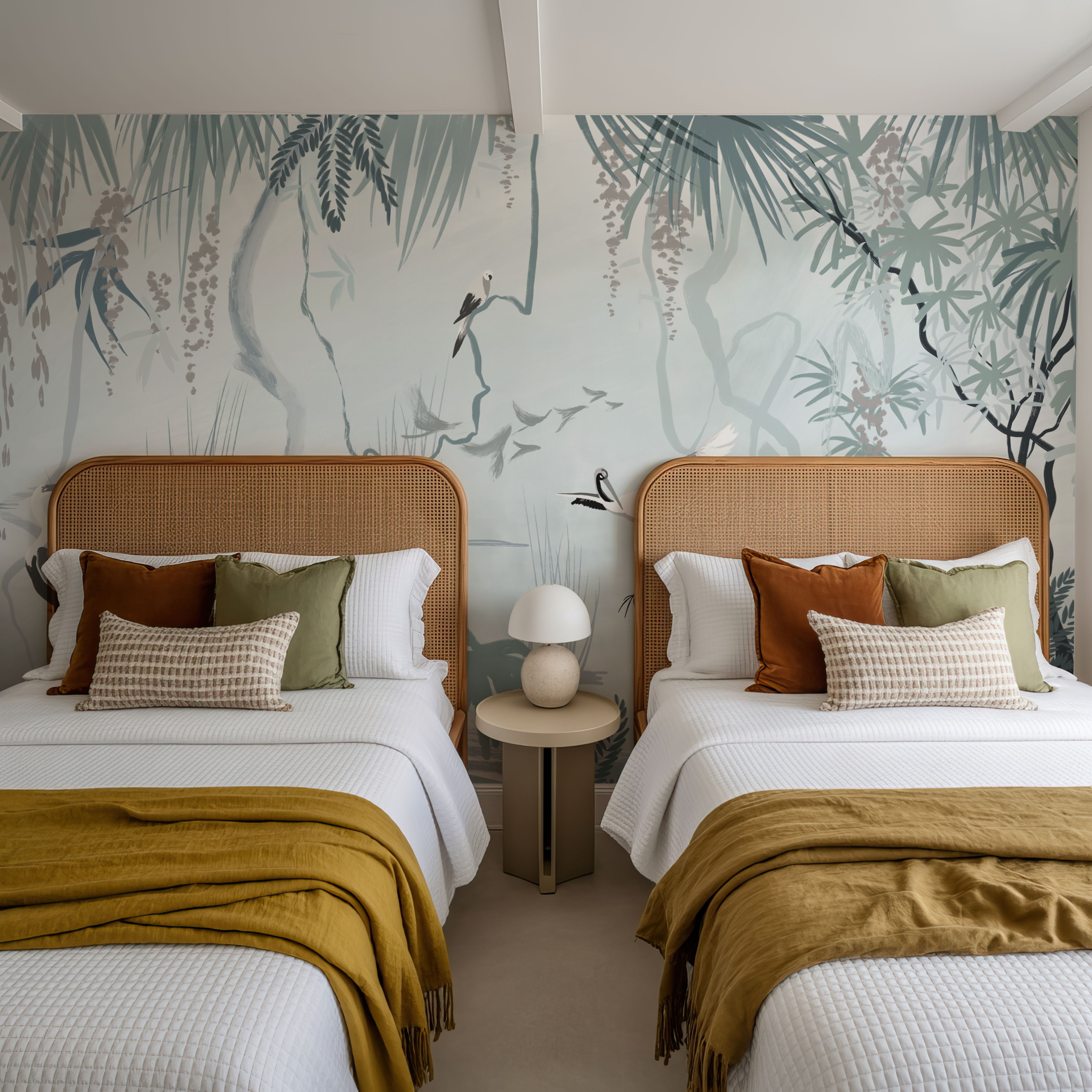 Painted Herons Scenery, Mineral Green