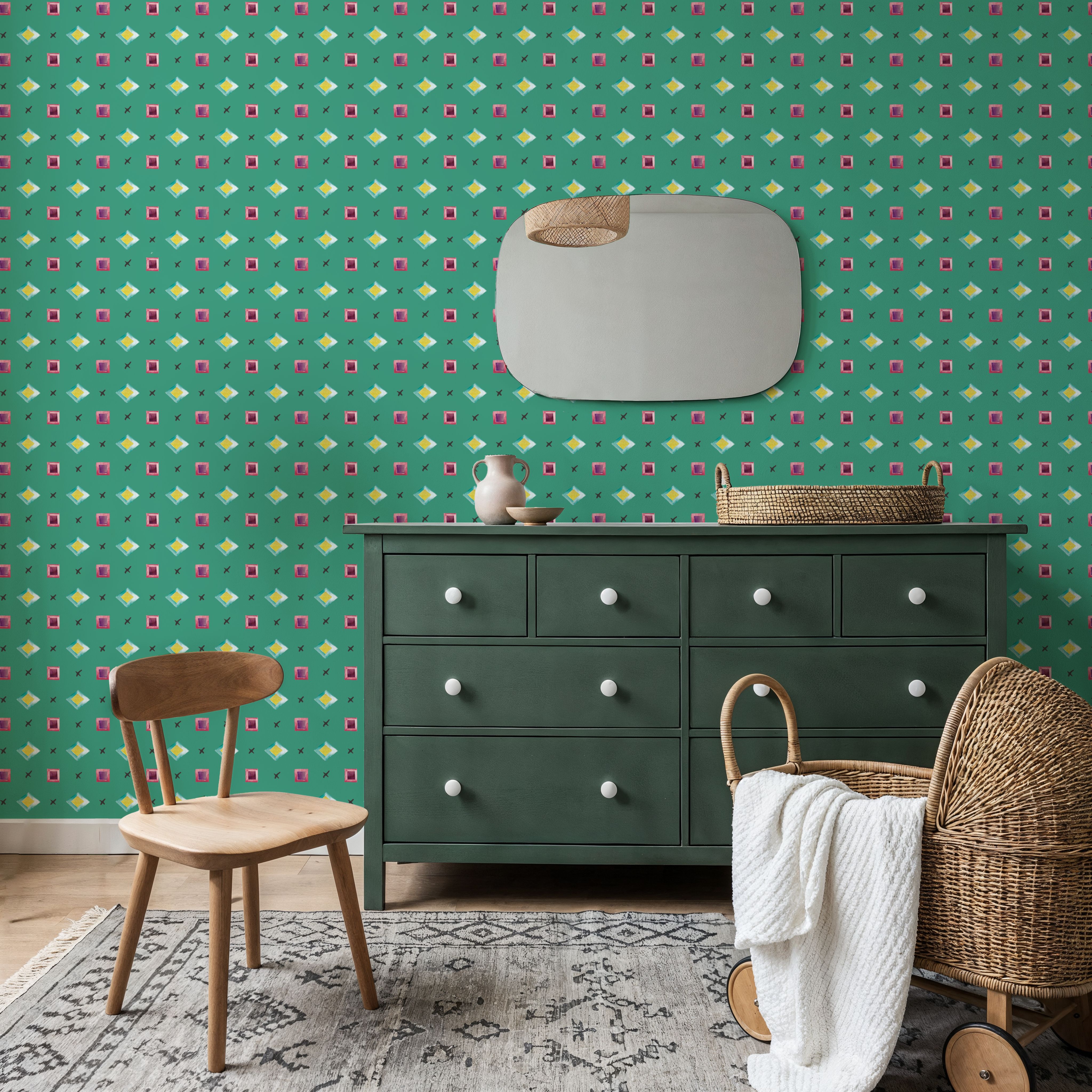 Boho Symbols Green, Wallpaper
