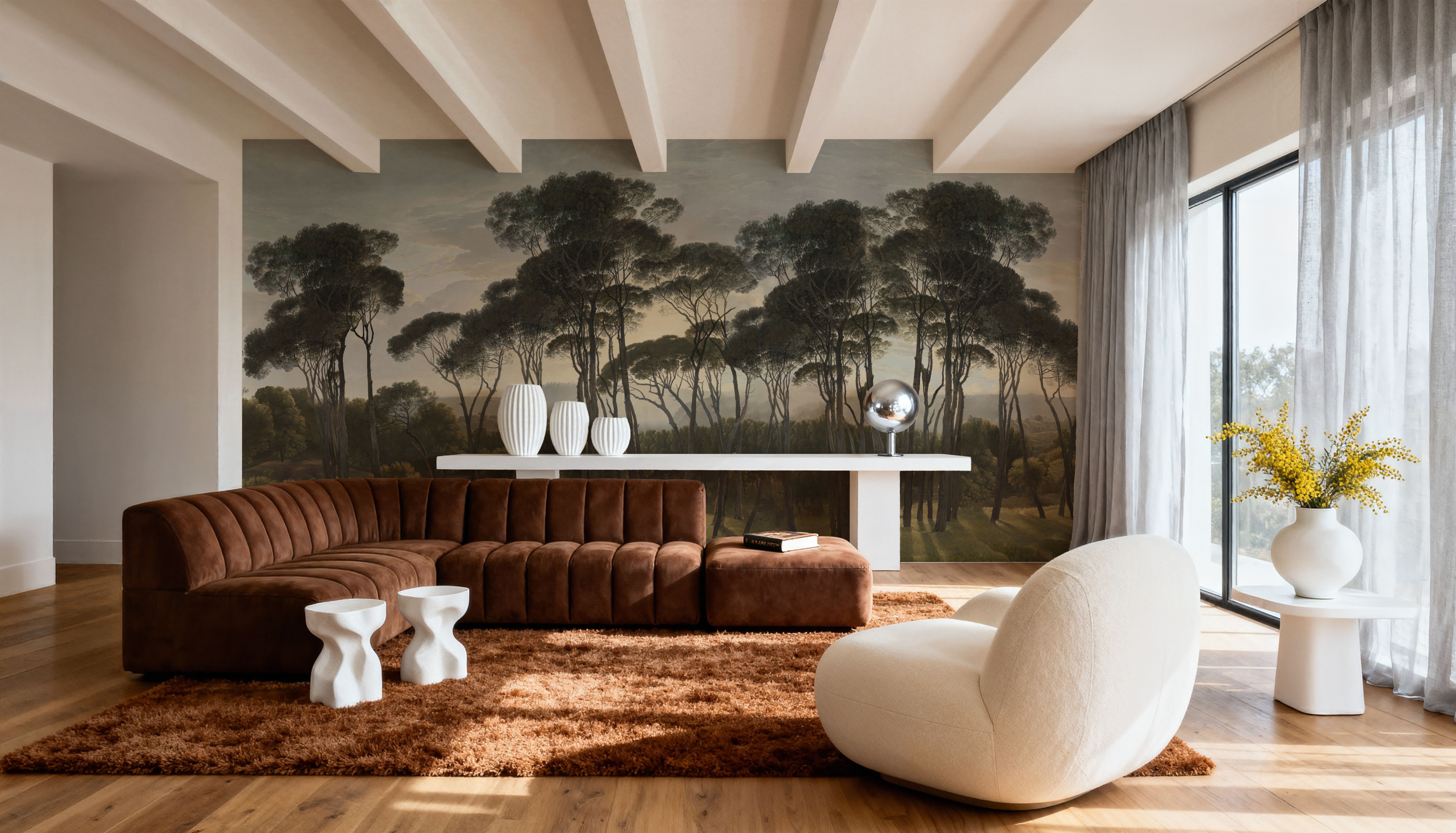 Mediterranean Pine Landscape, Vintage, Wallpaper