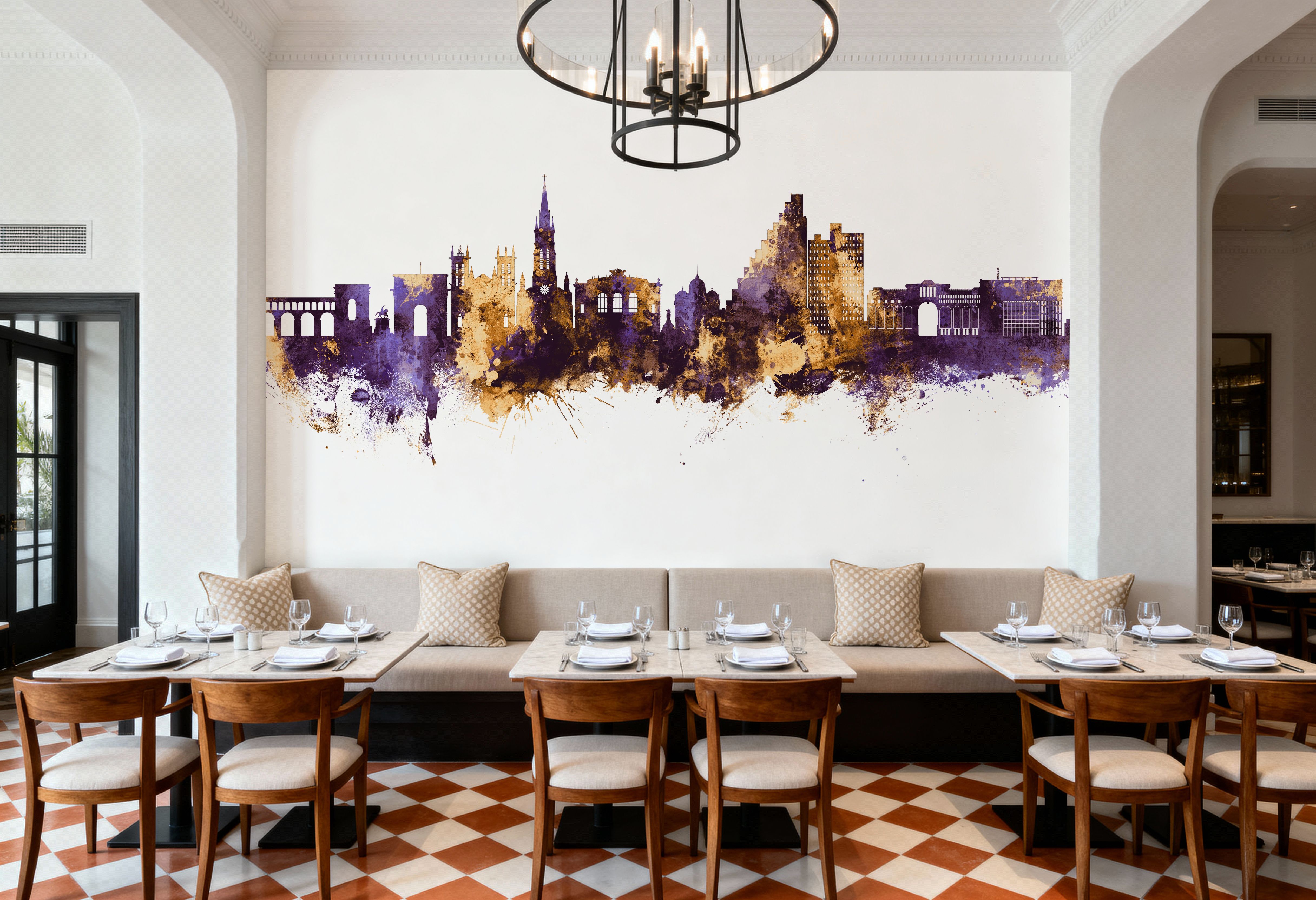 Montpellier Skyline Purple & Gold, Wallpaper
