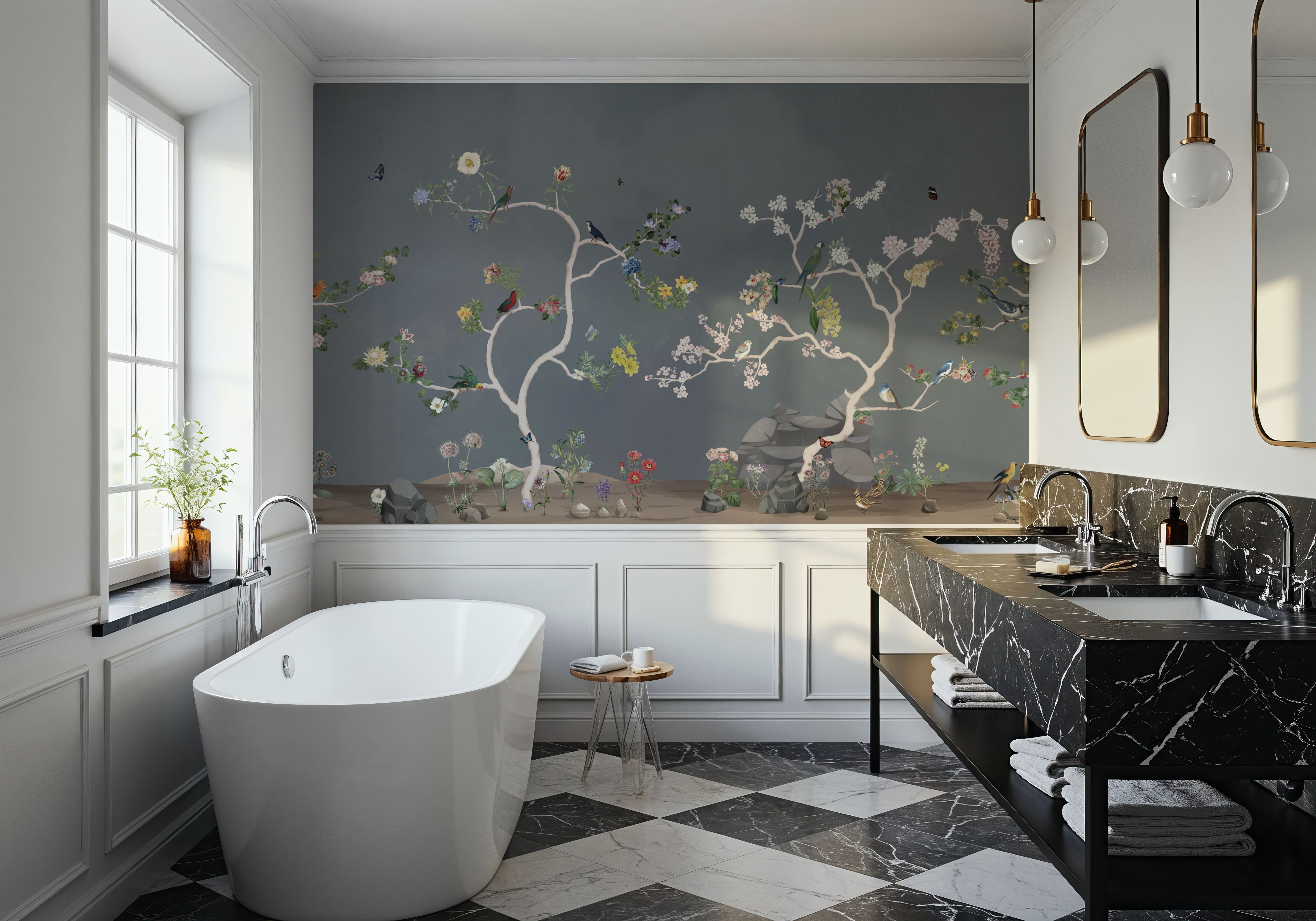 Birds in the Garden Dark Blue