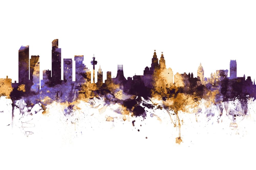Liverpool England Skyline Purple & Gold