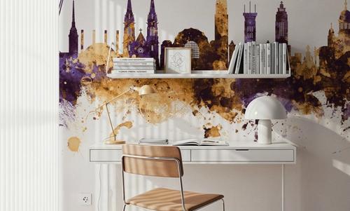 Helsinki Skyline Purple & Gold