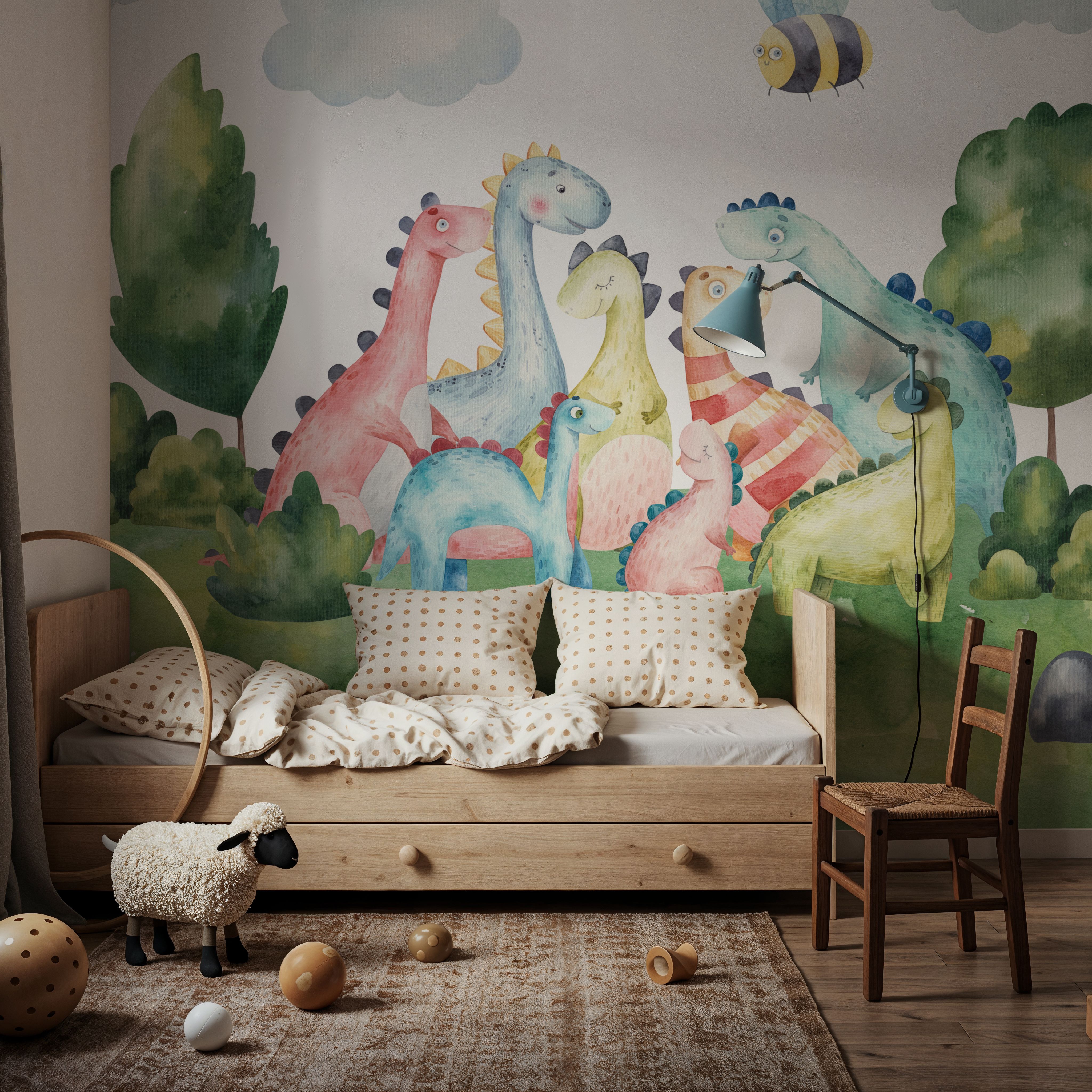 Wall Mural - Dinosaur Family - Green - Kids' Room - Wallism US - Premium, Textured or Peel & Stick