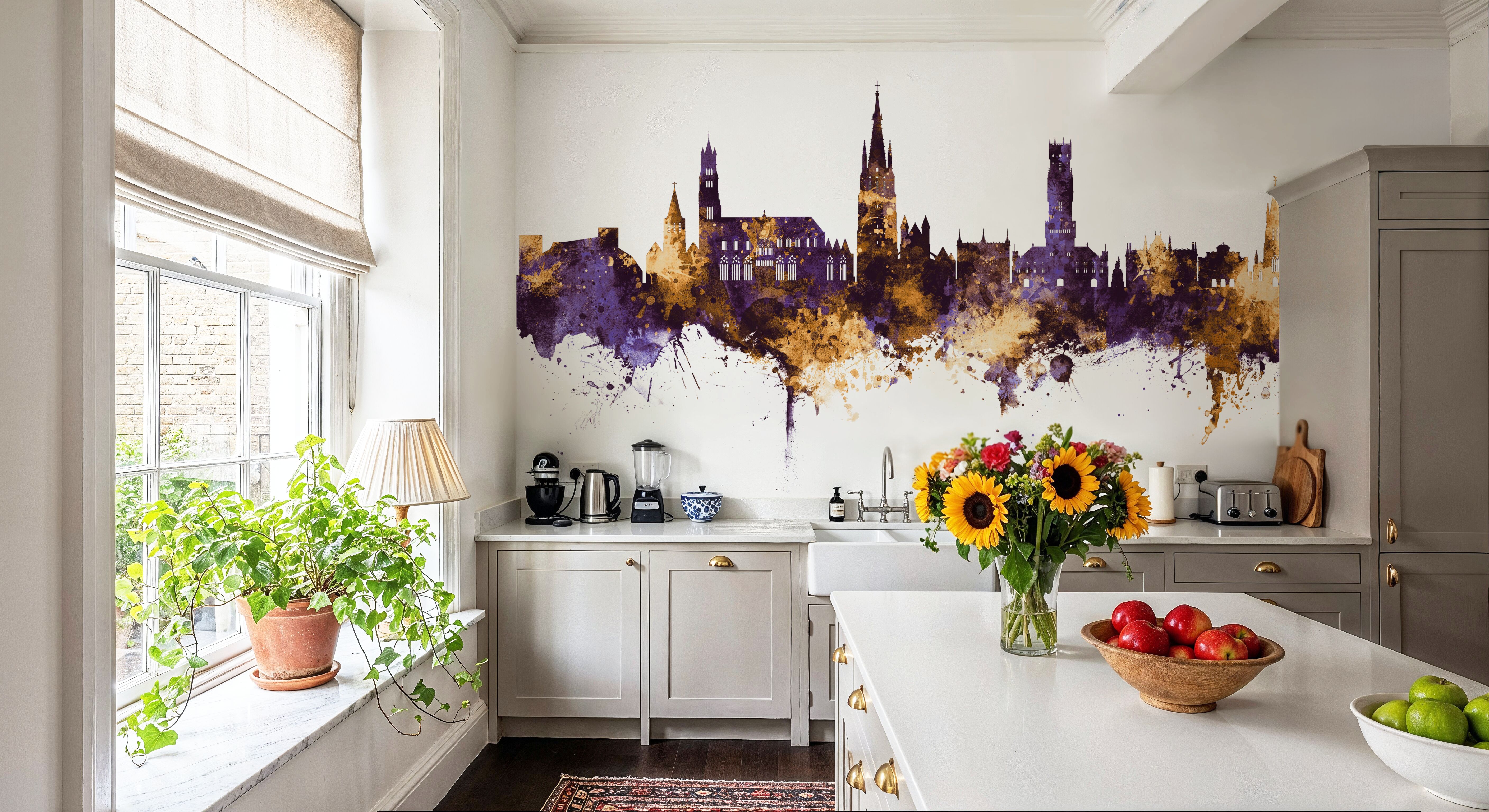 Bruges Belgium Skyline Purple & Gold