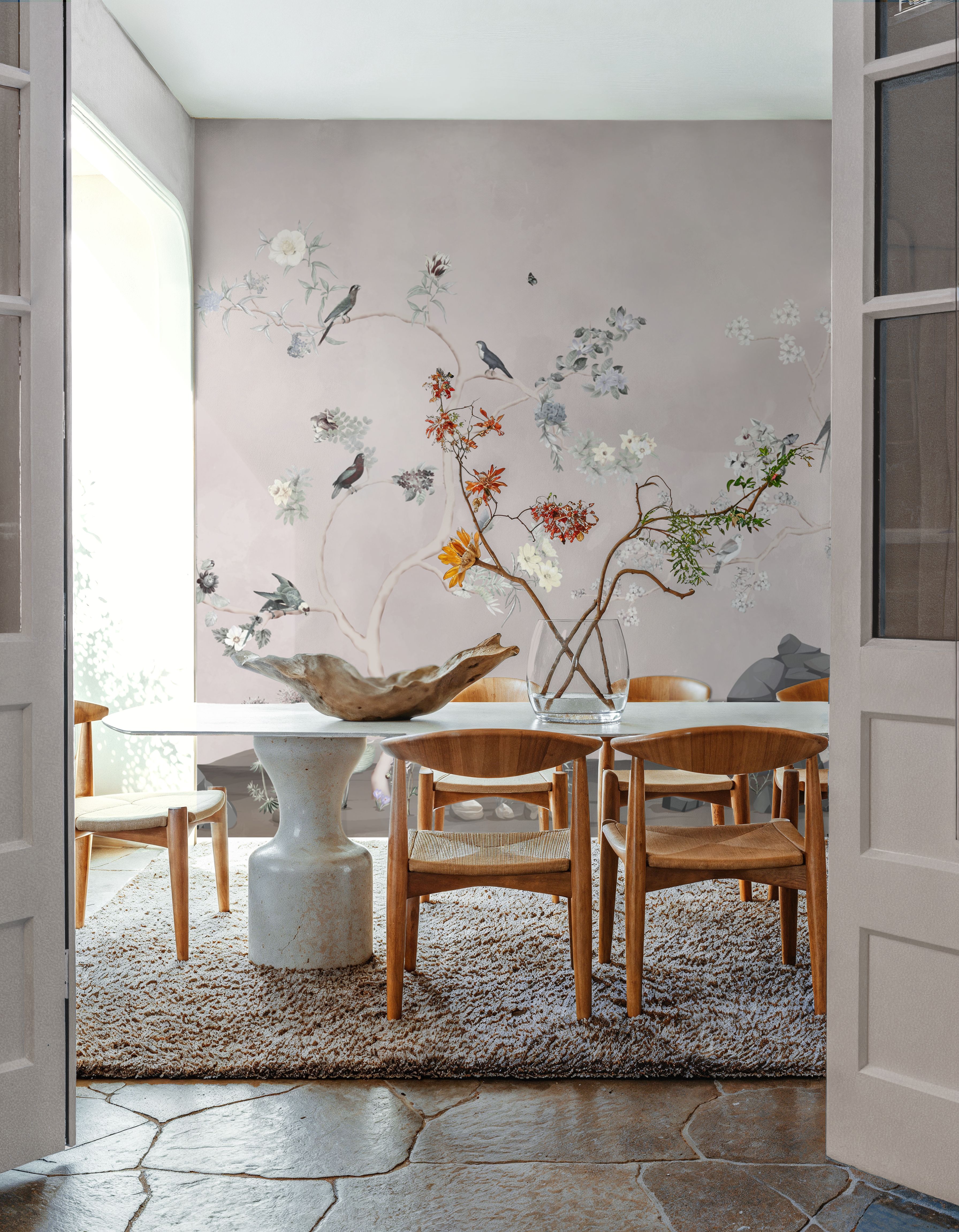 Birds in the Garden Light Gray