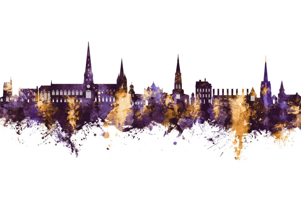Lichfield England Skyline Purple & Gold