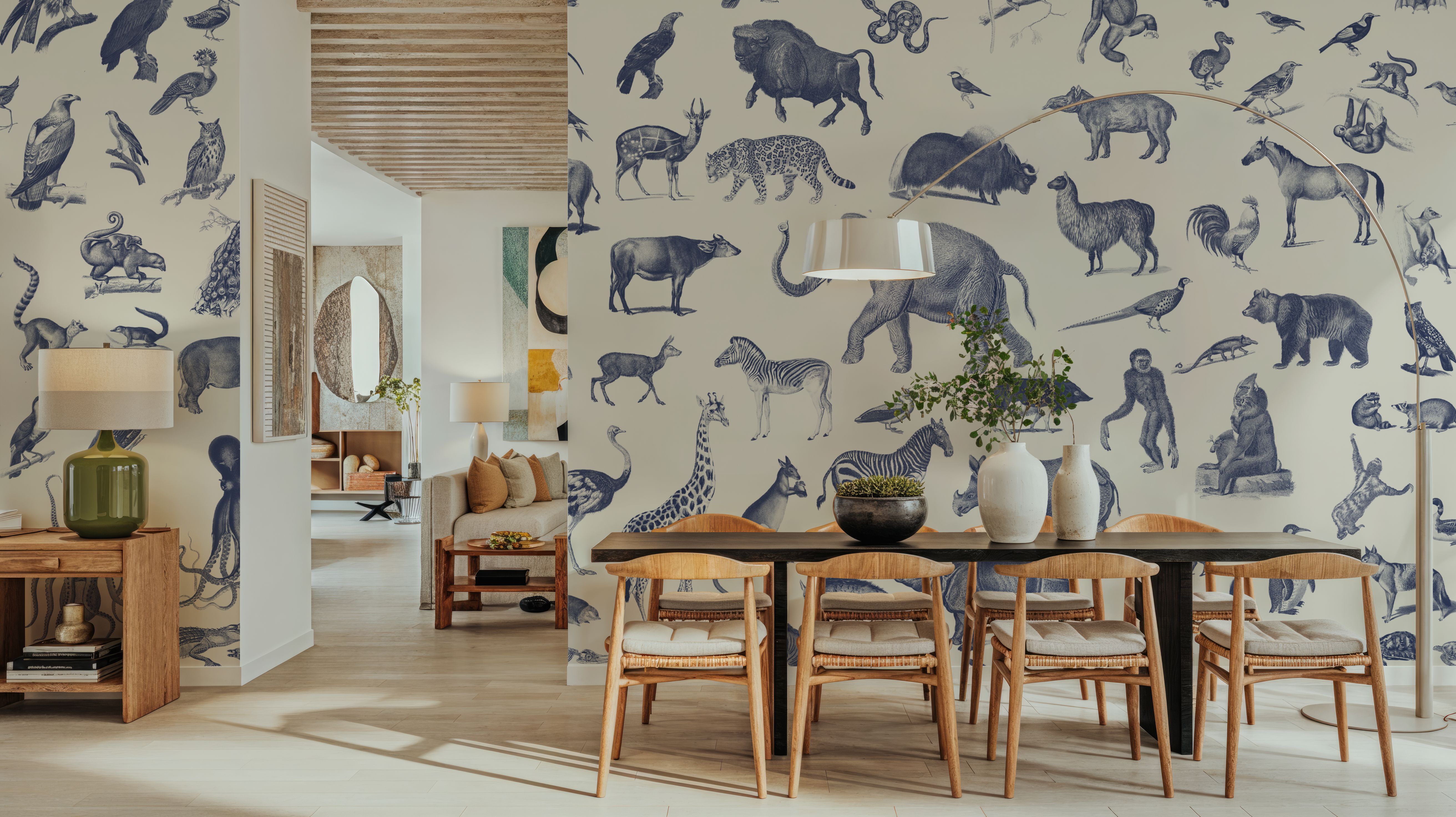 Vintage Animals, Ink Blue, Papel pintado