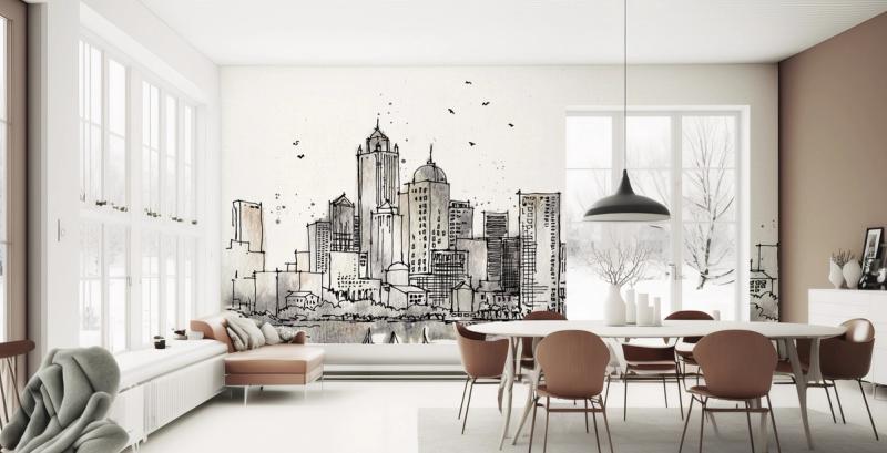 Skyline Sketches Boston premium wallpaper mural | Wallism | A creative ...