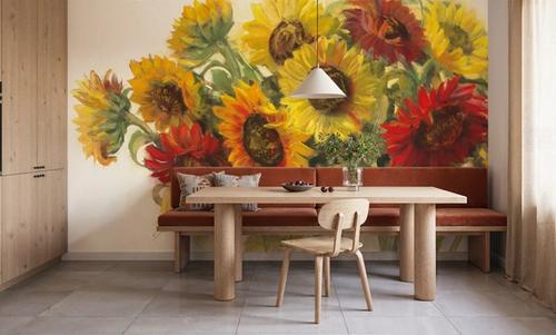 Gathering Sunflowers on White