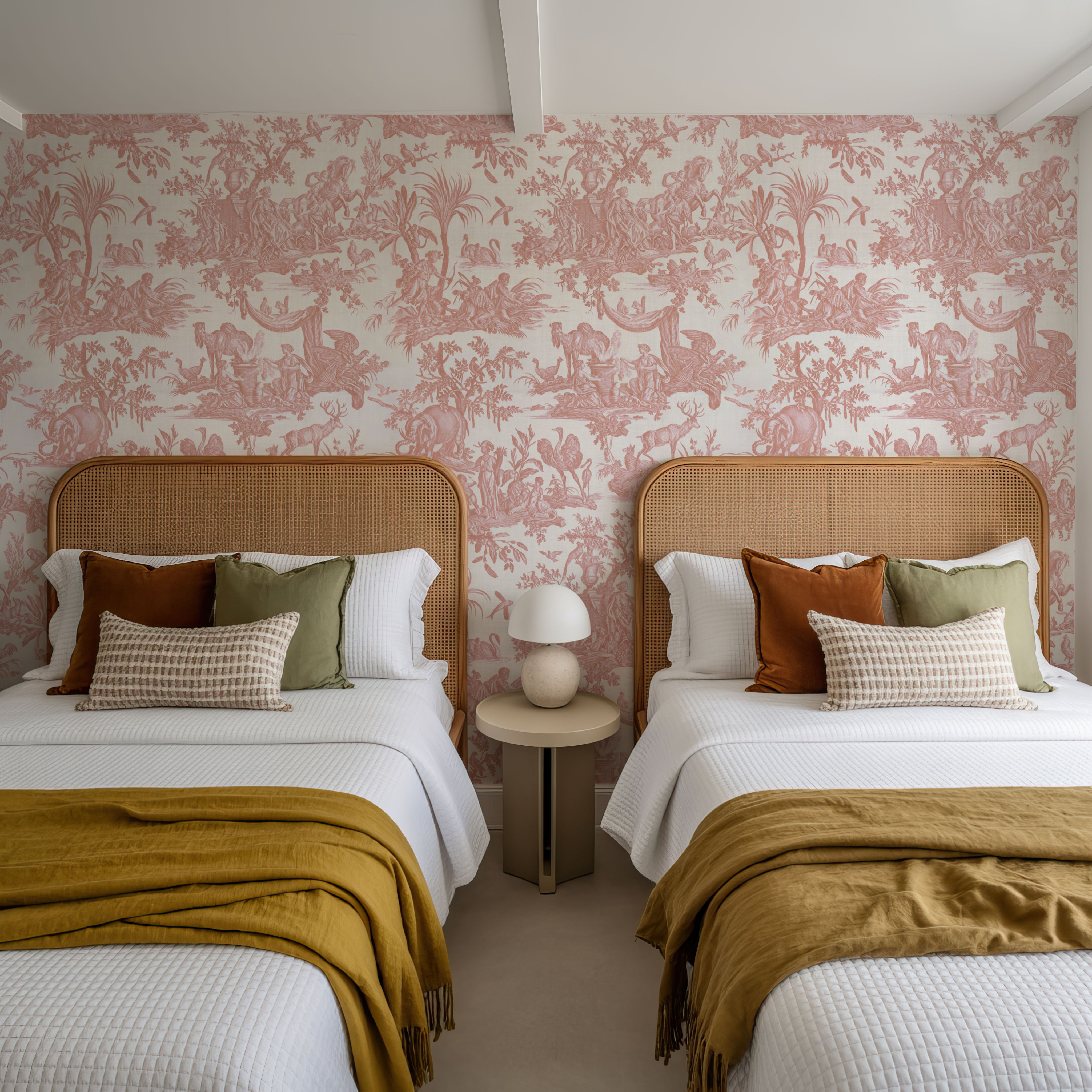 Patinated Linen Toile de Jouy, Rose
