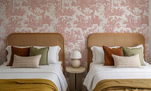 Patinated Linen Toile de Jouy, Rose