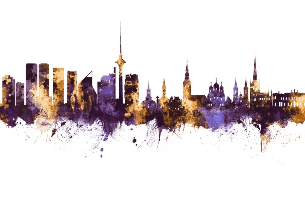 Tallinn Estonia Skyline Purple & Gold