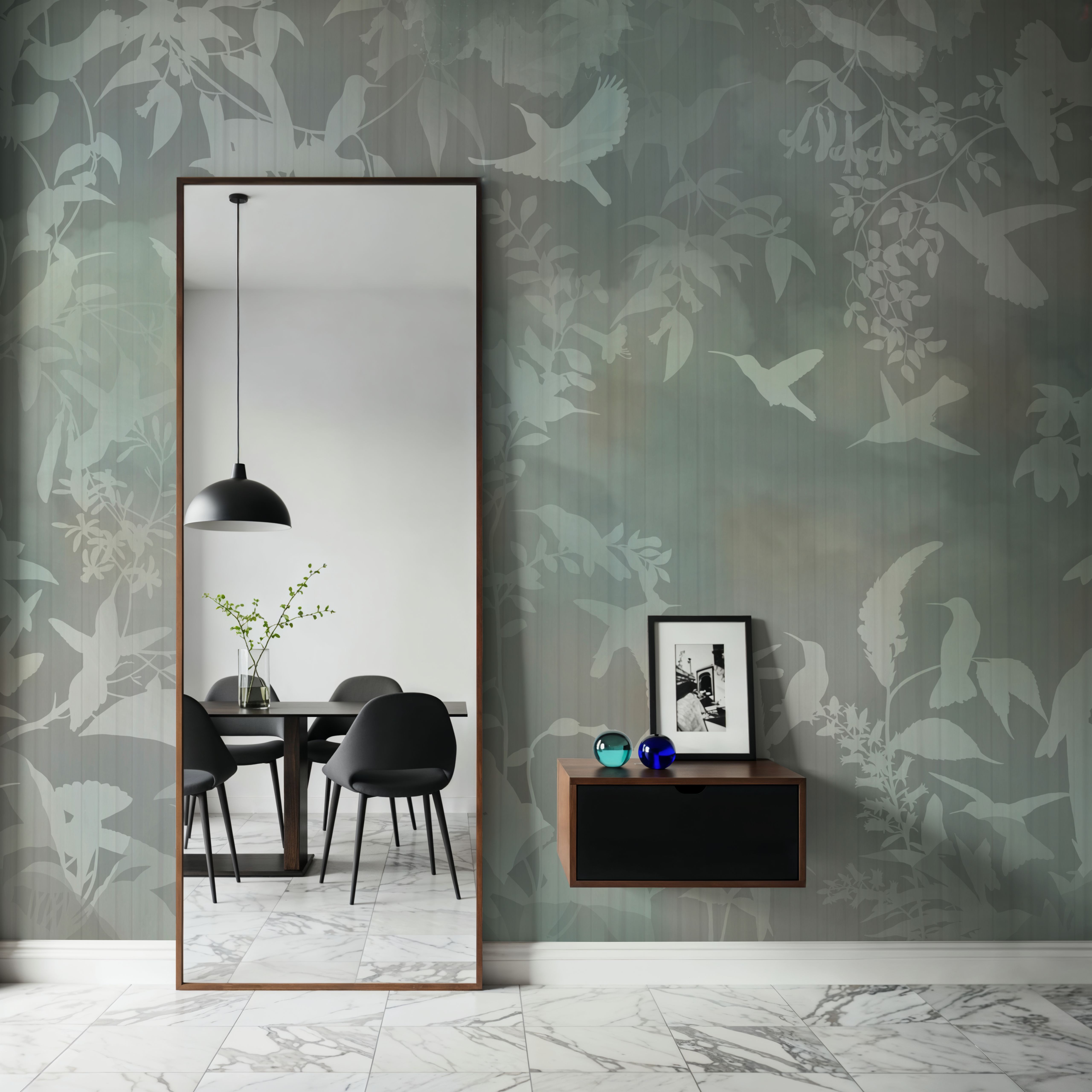 Birds in the Fog Green