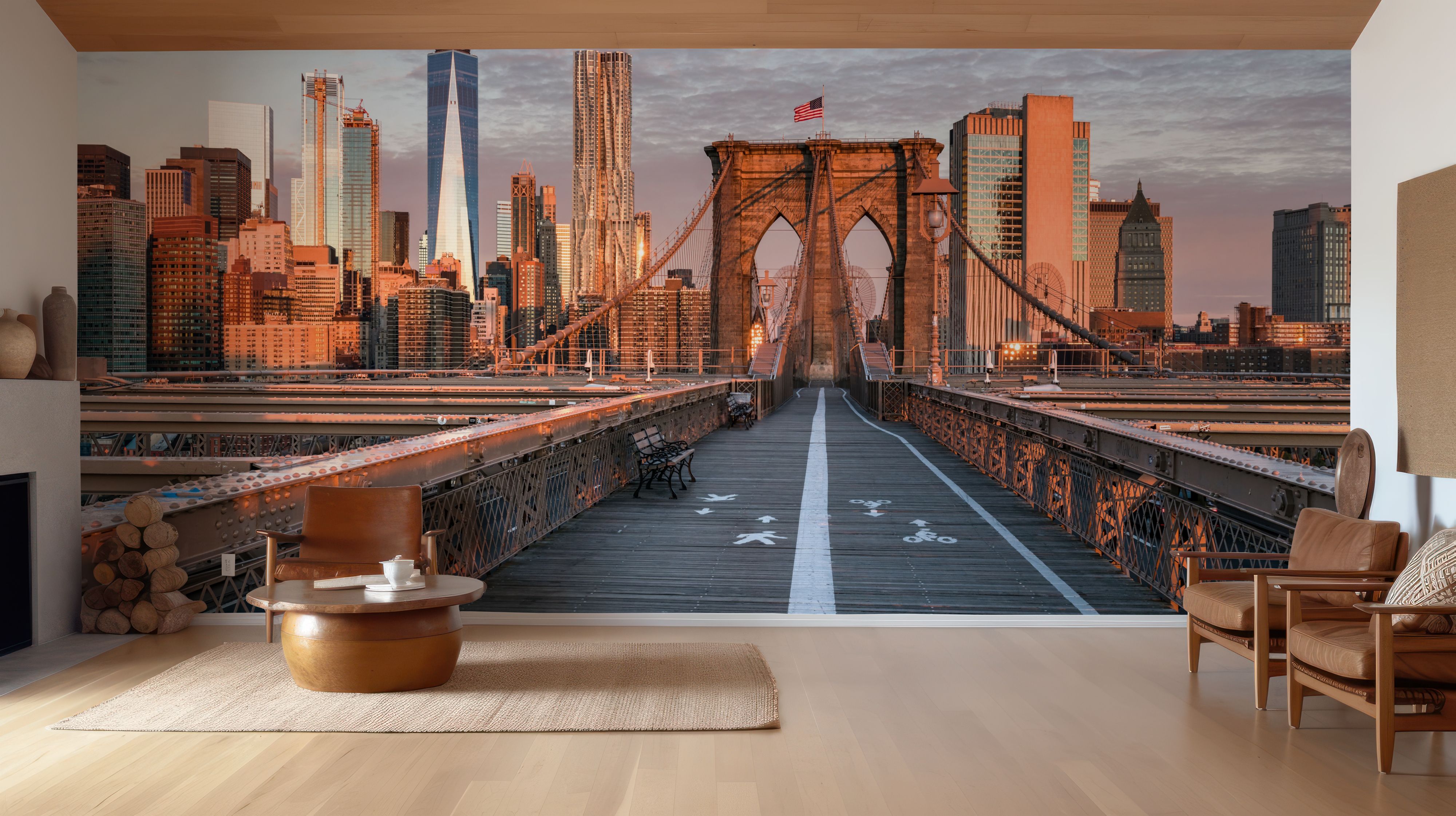 Brooklyn Bridge - Red – popular wall mural – Photowall