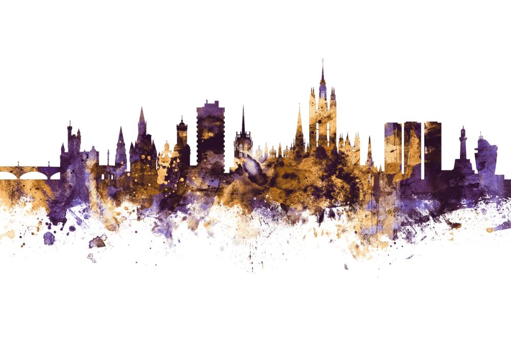 Aberdeen Scotland Skyline Purple & Gold