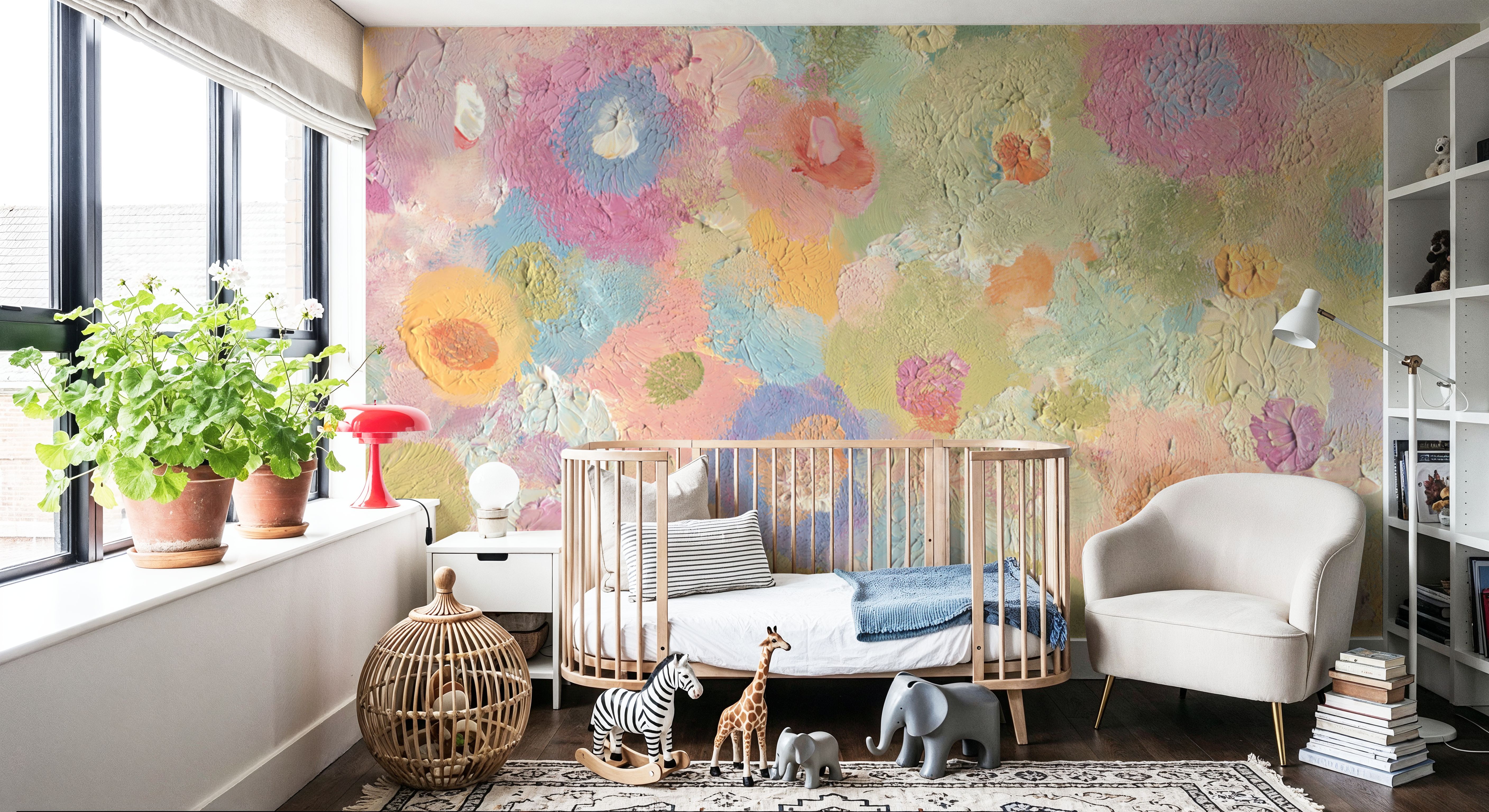 Happy Oil Painted Flowers, Warm Pink