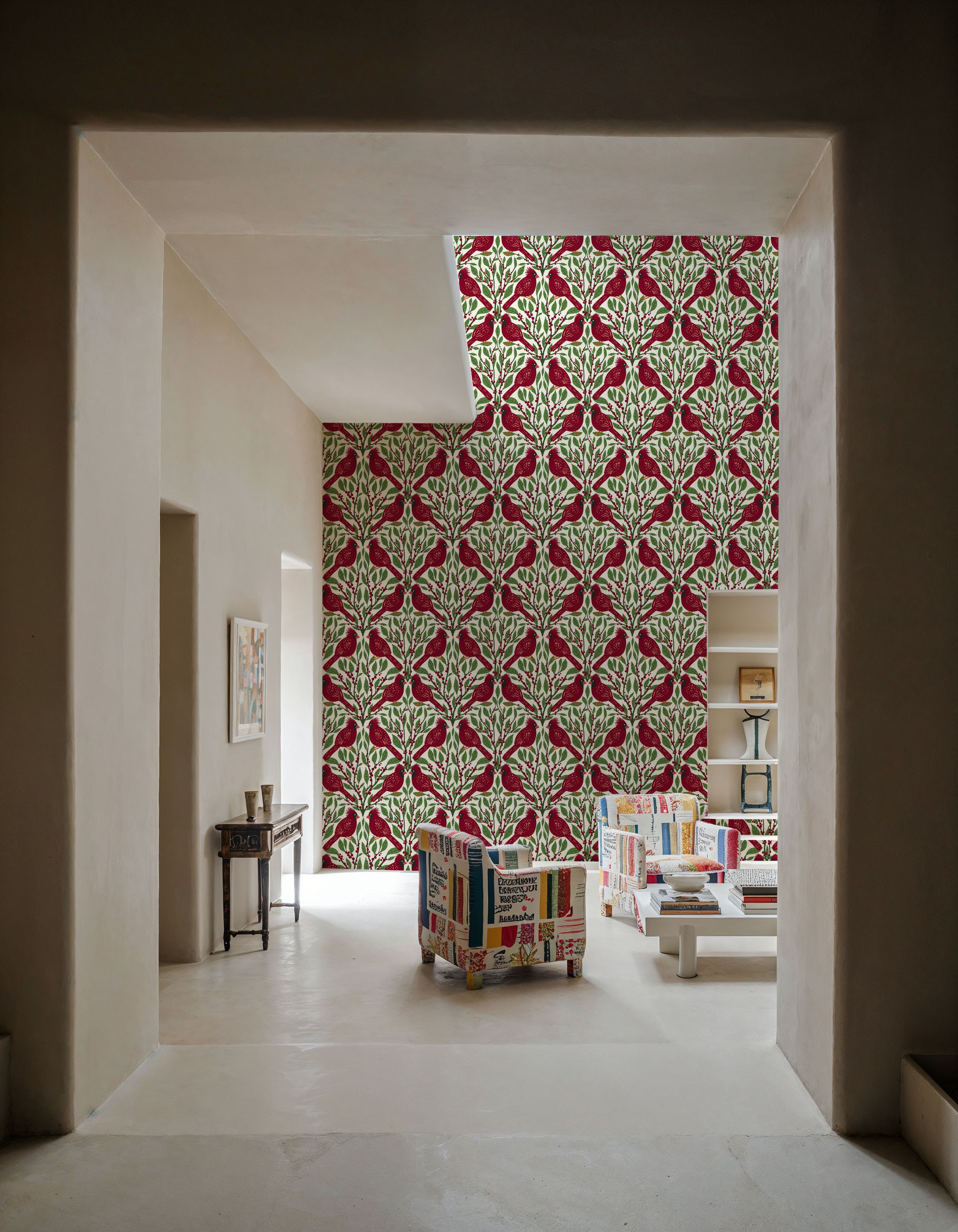 Cardinals & Winterberries, Green