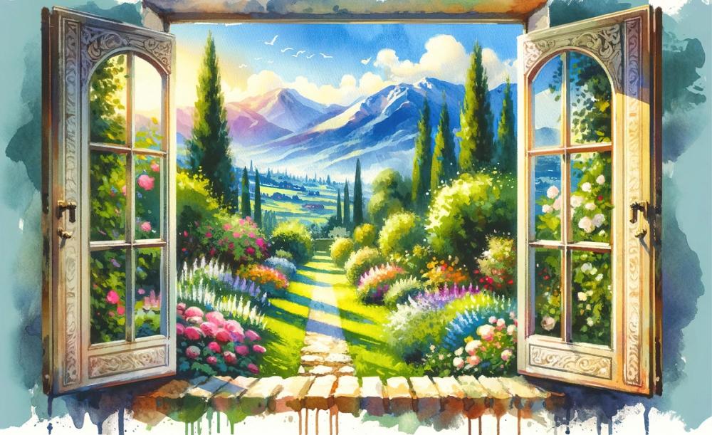 Mountain View through Open Window