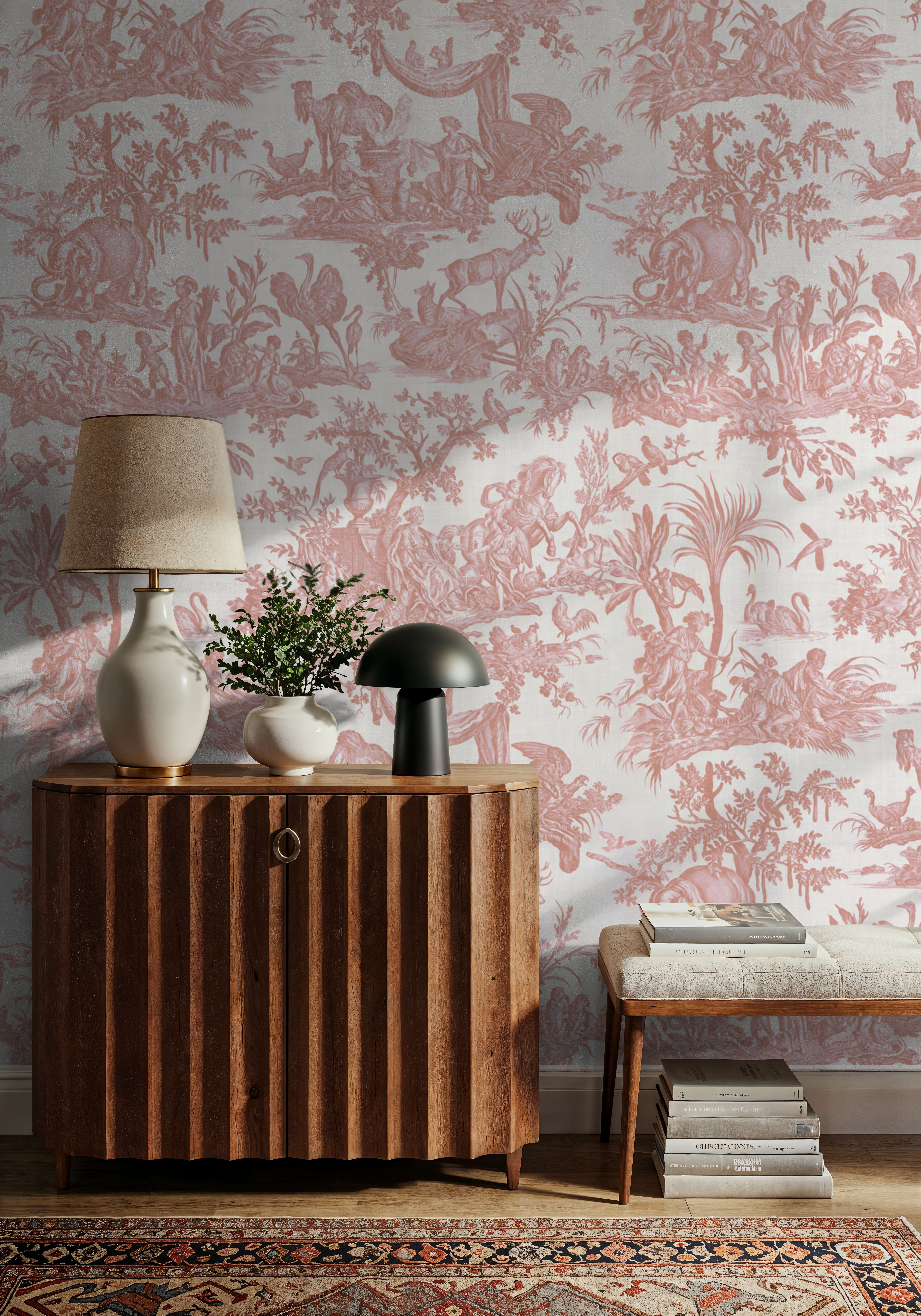 Patinated Linen Toile de Jouy, Rose