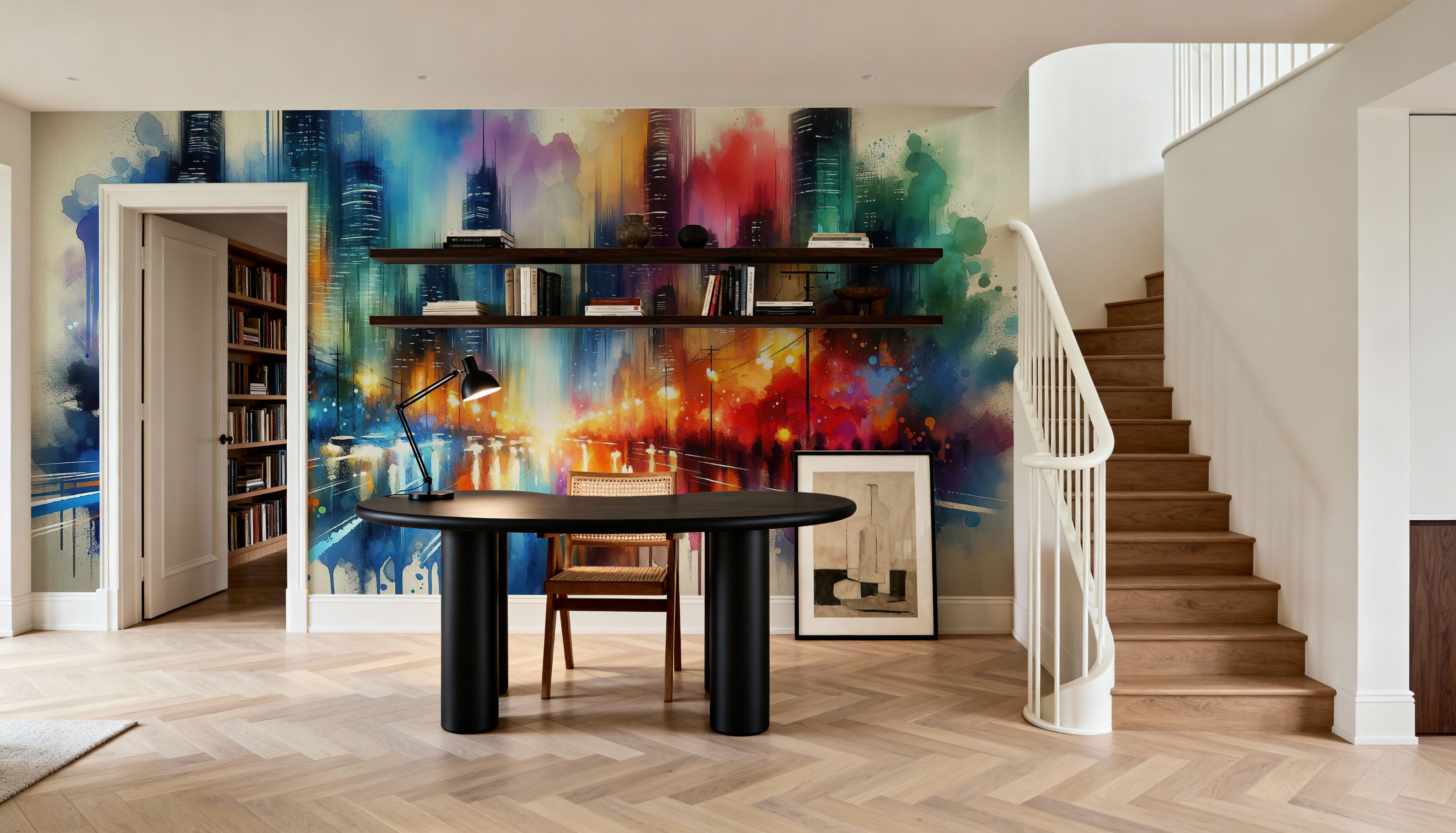 Watercolor Abstract Skyline At Night