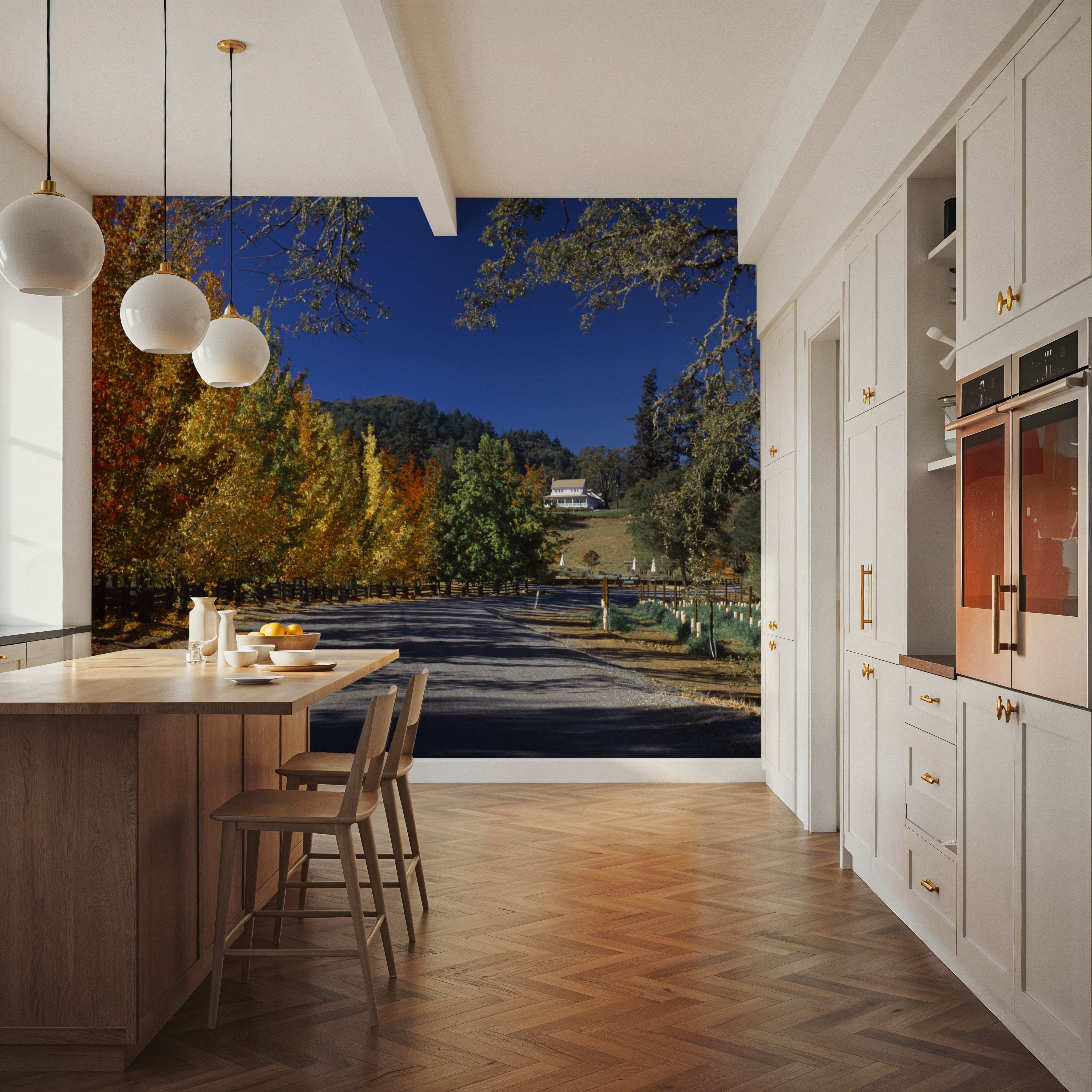 Papier Peint Panoramique - Autumn Vineyard Lane - Feuillage Nature - Orange - Salon - Wallism Belgique - Encollage au mur ou Autocollant