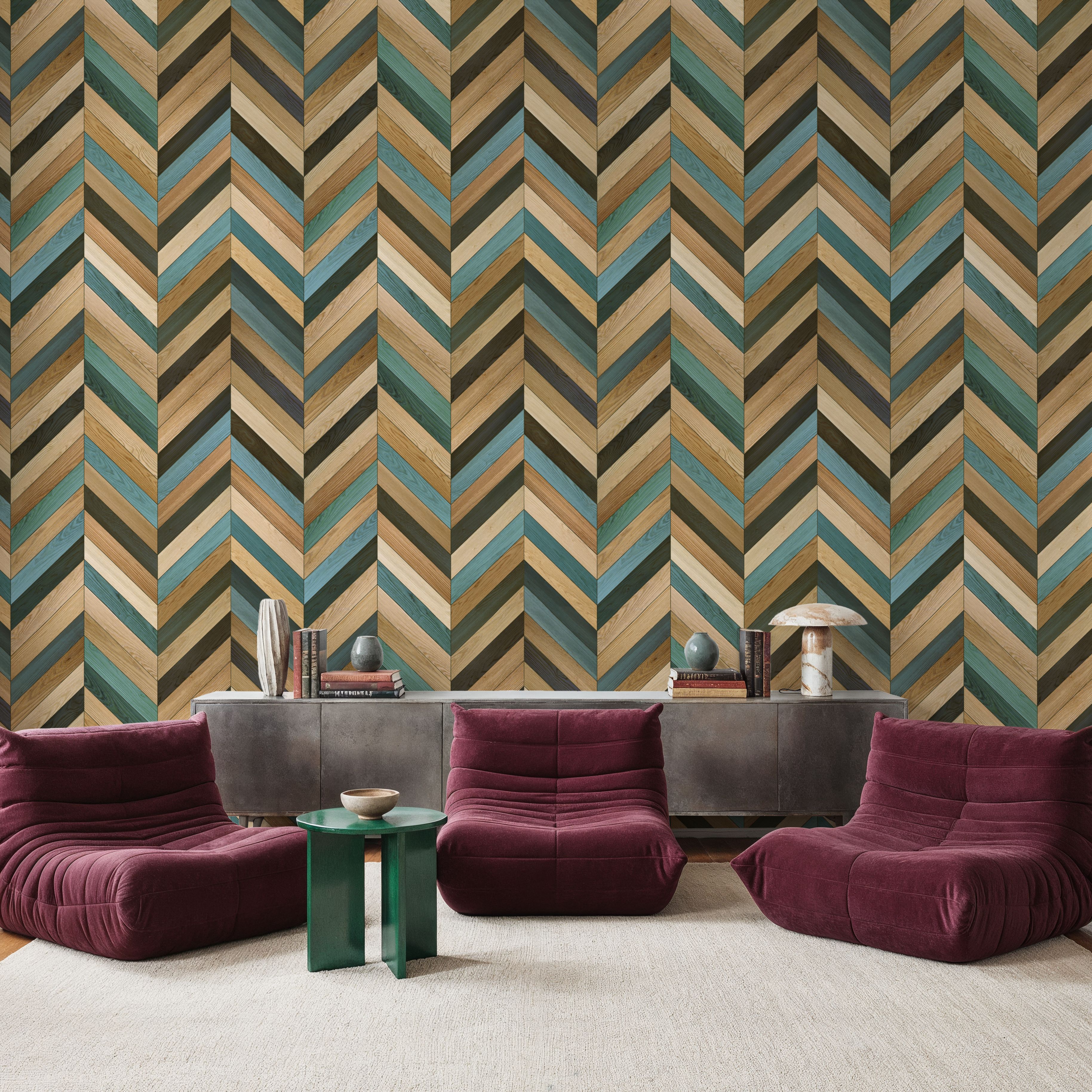 Chevron Wood, Teal