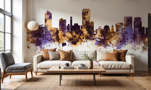 Wellington New Zealand Skyline Purple & Gold