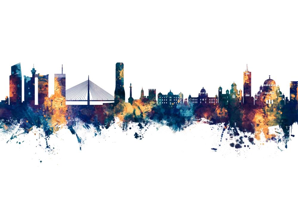Belgrade Serbia Skyline Blue & Bronze