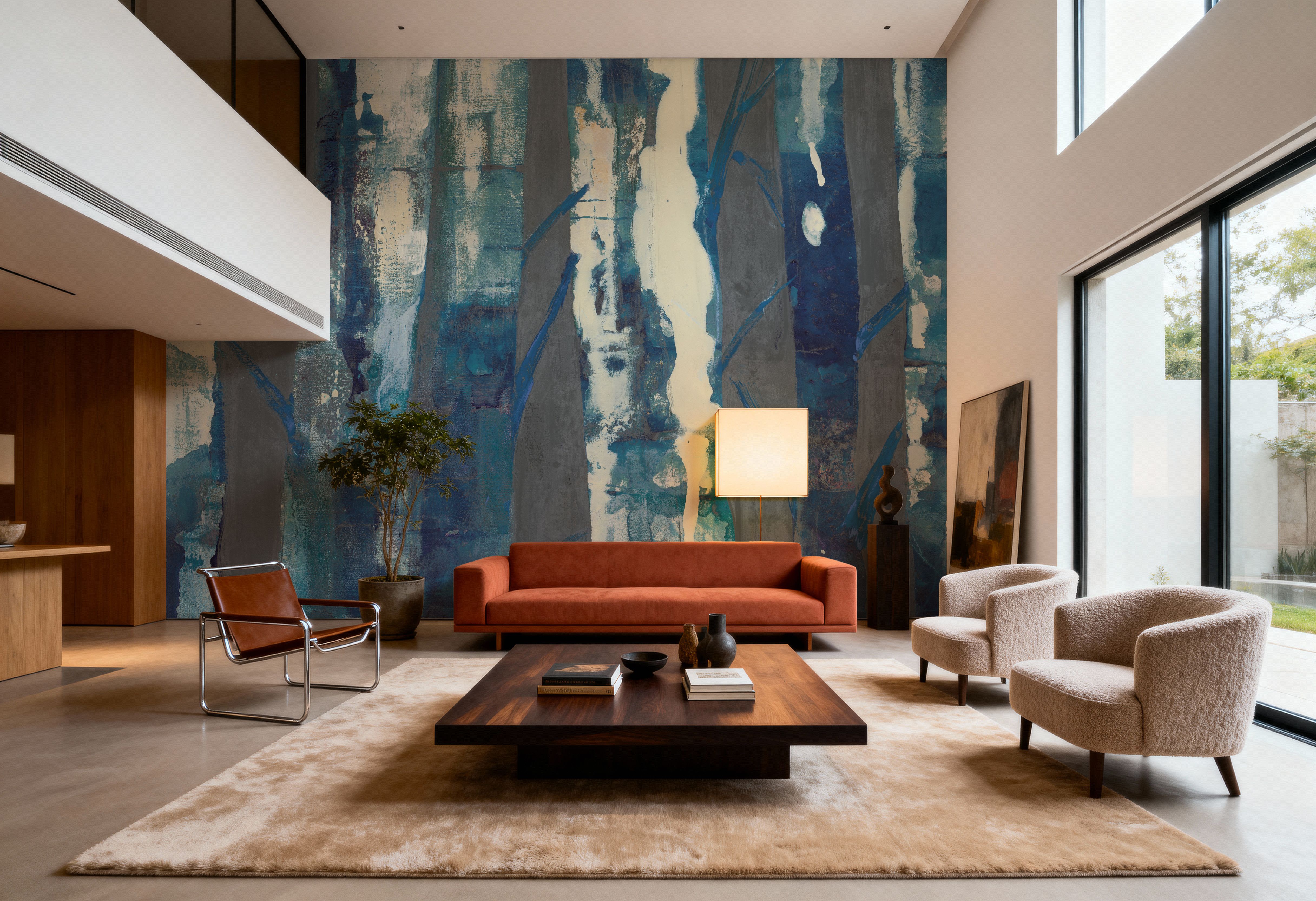 Deep Woods III Indigo on Gray, Papier peint