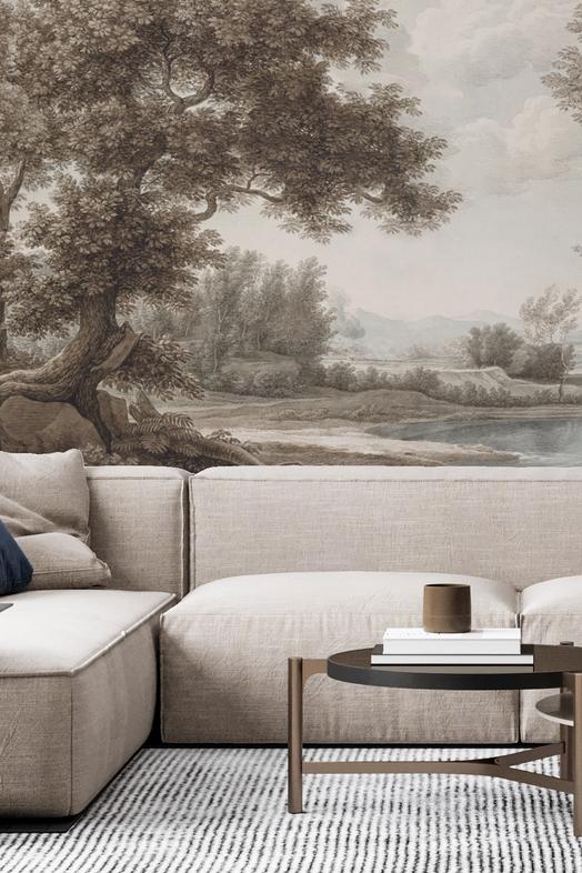 Riverbank Oak Landscape, Vintage