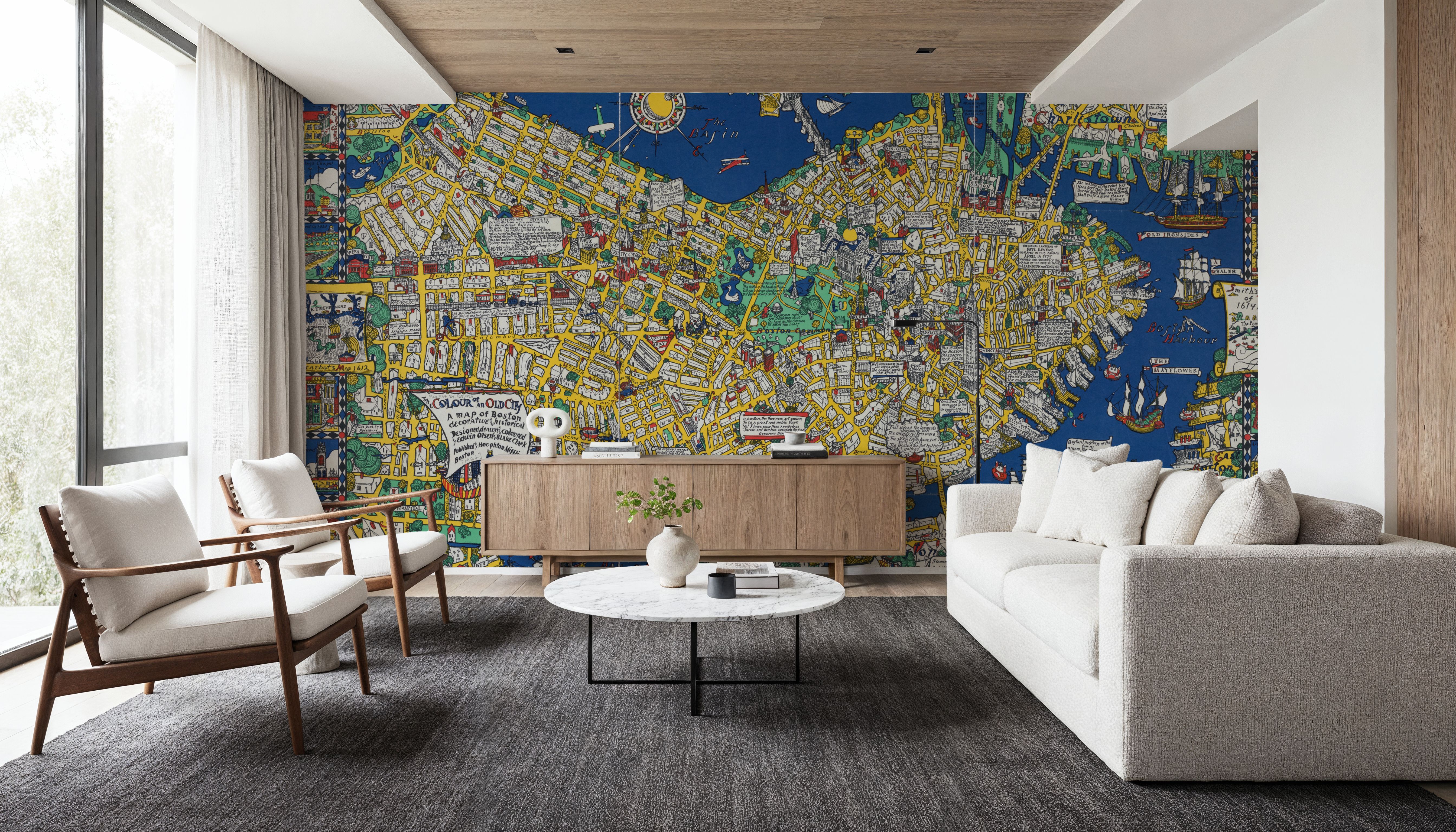 Decorative Boston Map, Behang