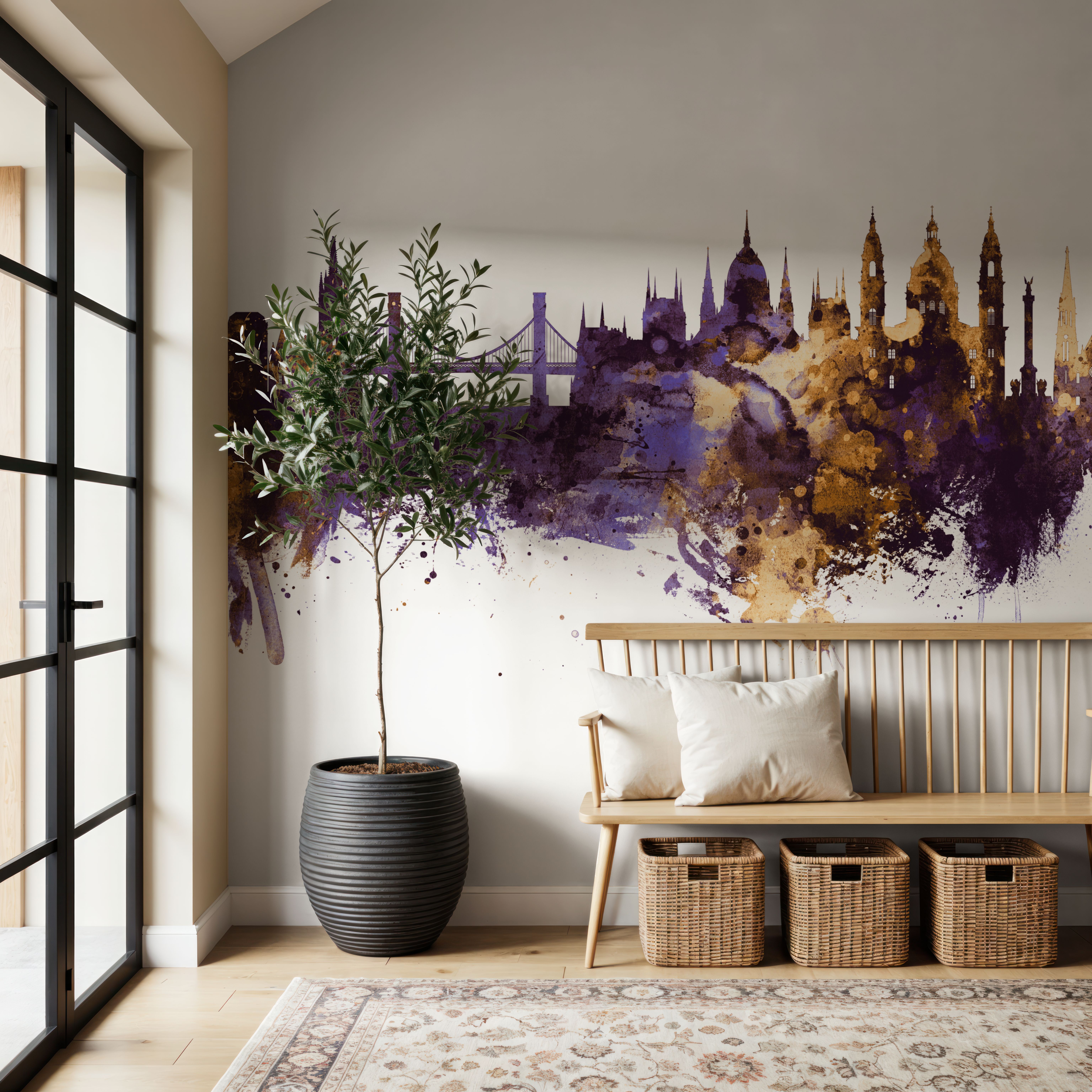 Budapest Skyline Purple & Gold
