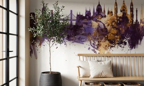 Budapest Skyline Purple & Gold