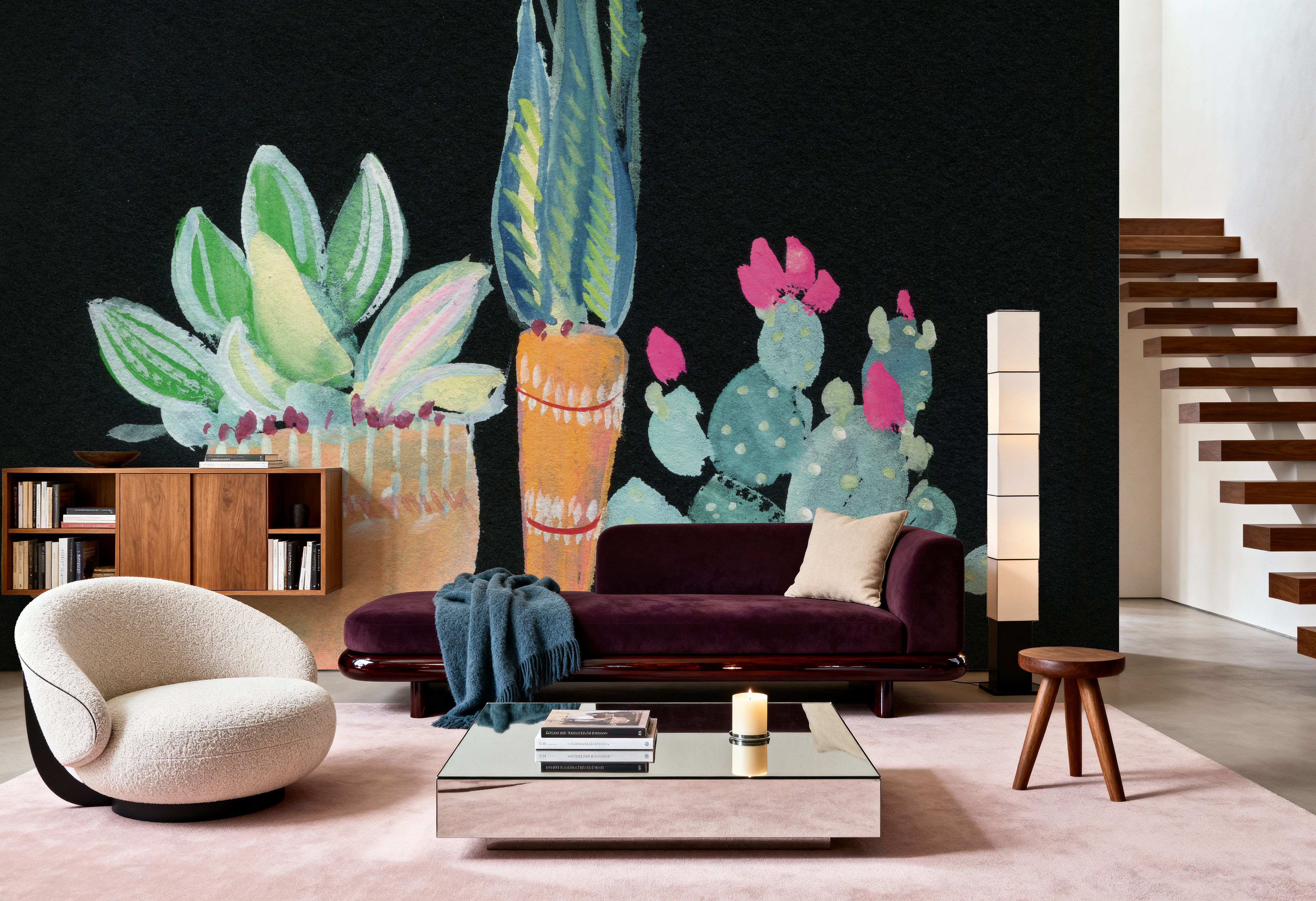 Wall Mural - Cactus Party I - Floral Nature mural wallpaper - Orange - Bedroom - Wallism US - Premium, Textured or Peel & Stick