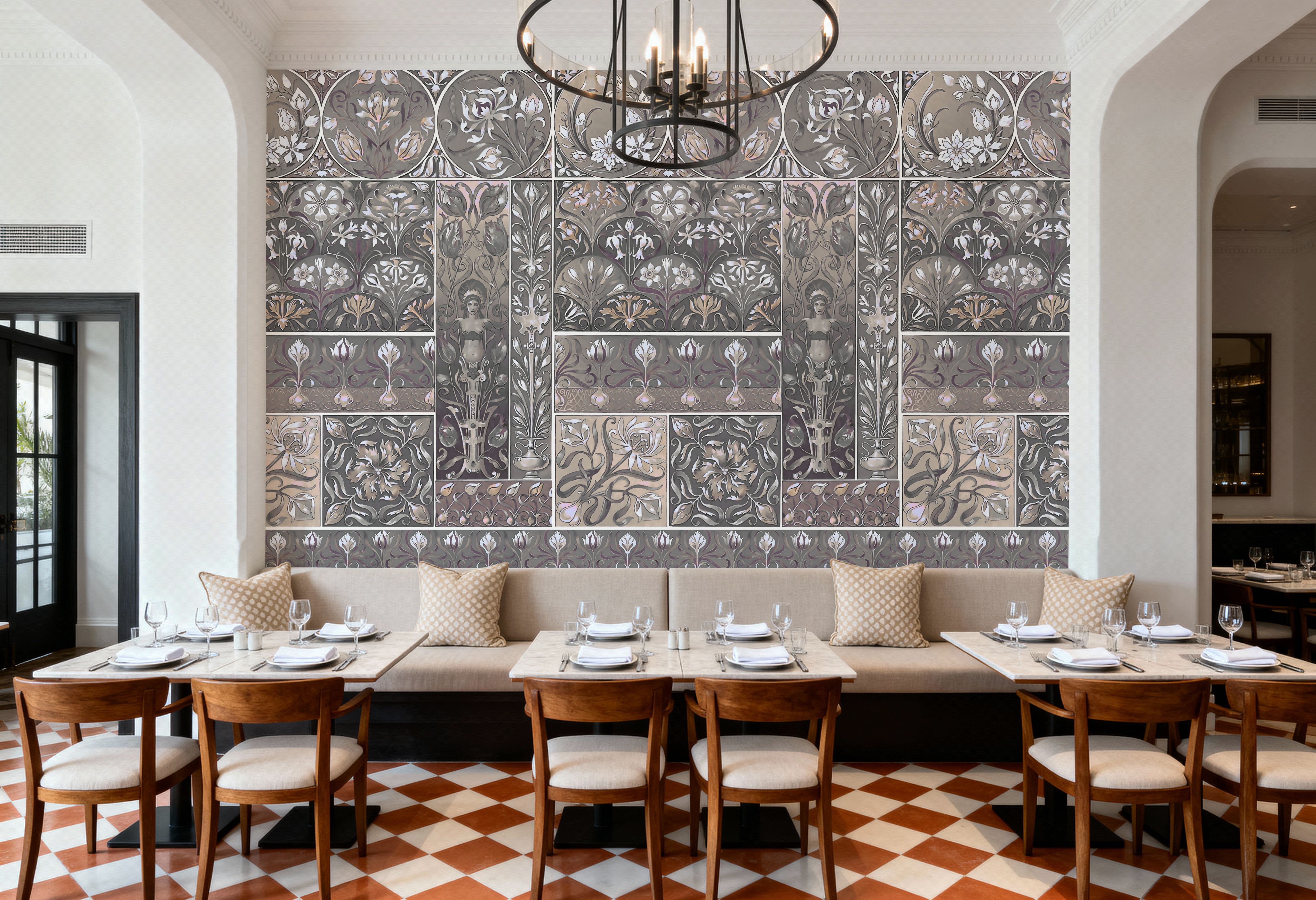 Art Deco Floral Wall Beige