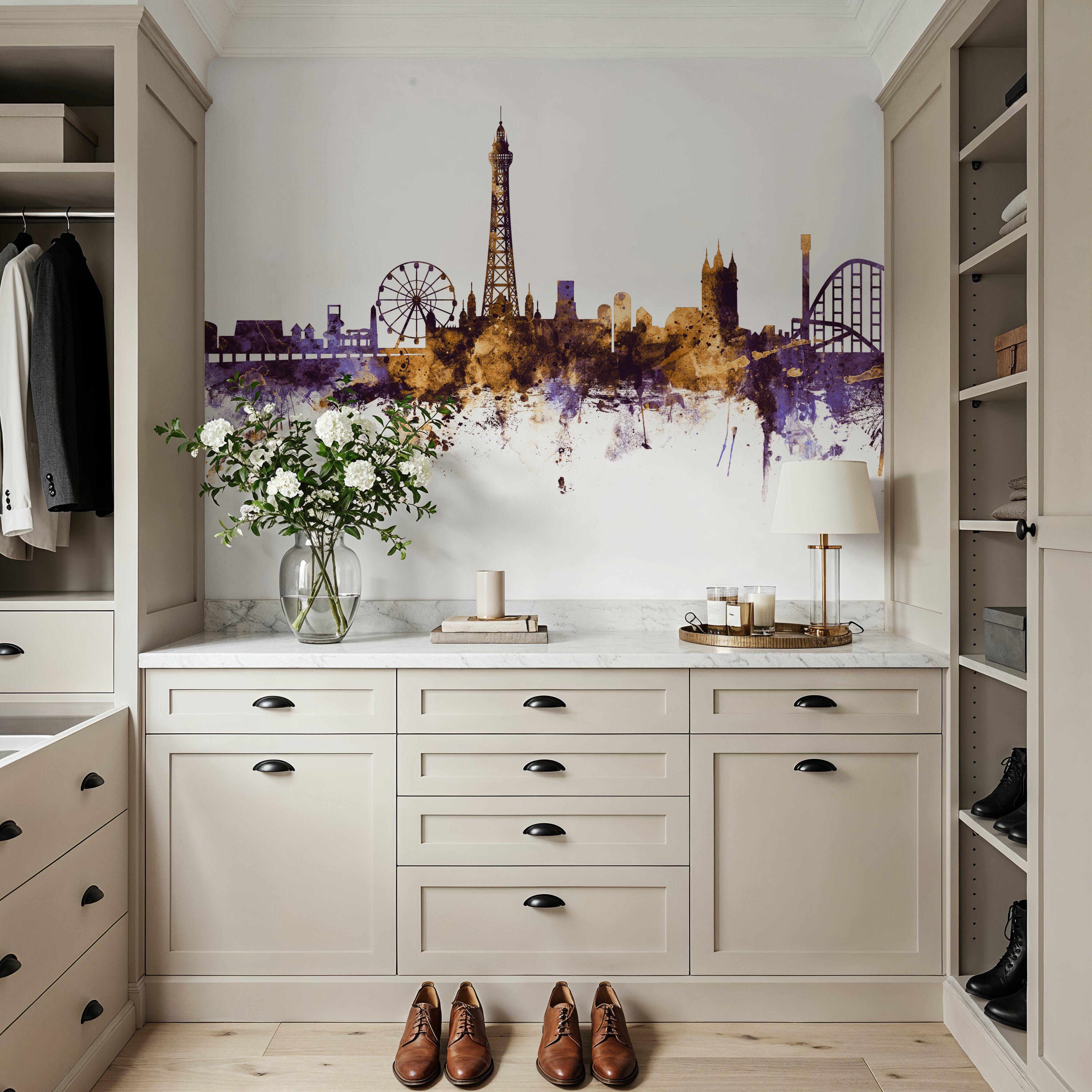 Blackpool England Skyline Purple & Gold