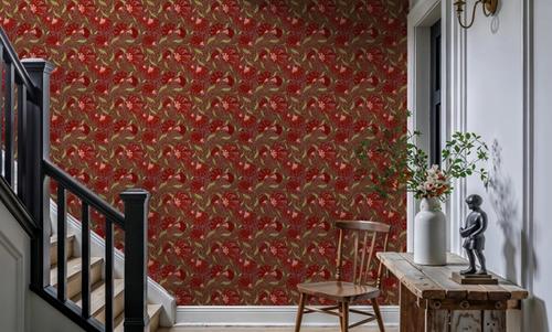 Indial Floral, Vermilion on Maroon